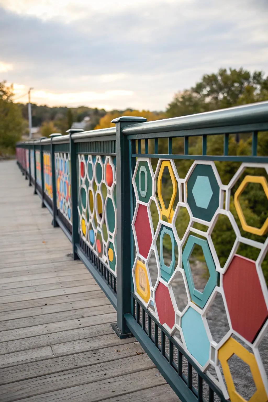 Geometric patterns add a touch of artistry to this deck railing.