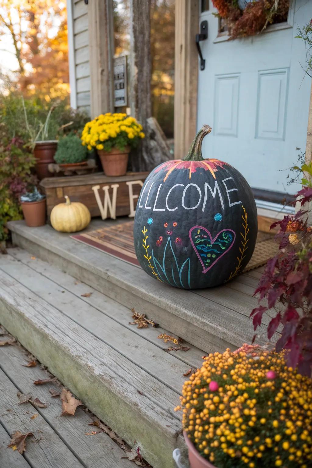 Chalkboard pumpkins offer endless customization possibilities.