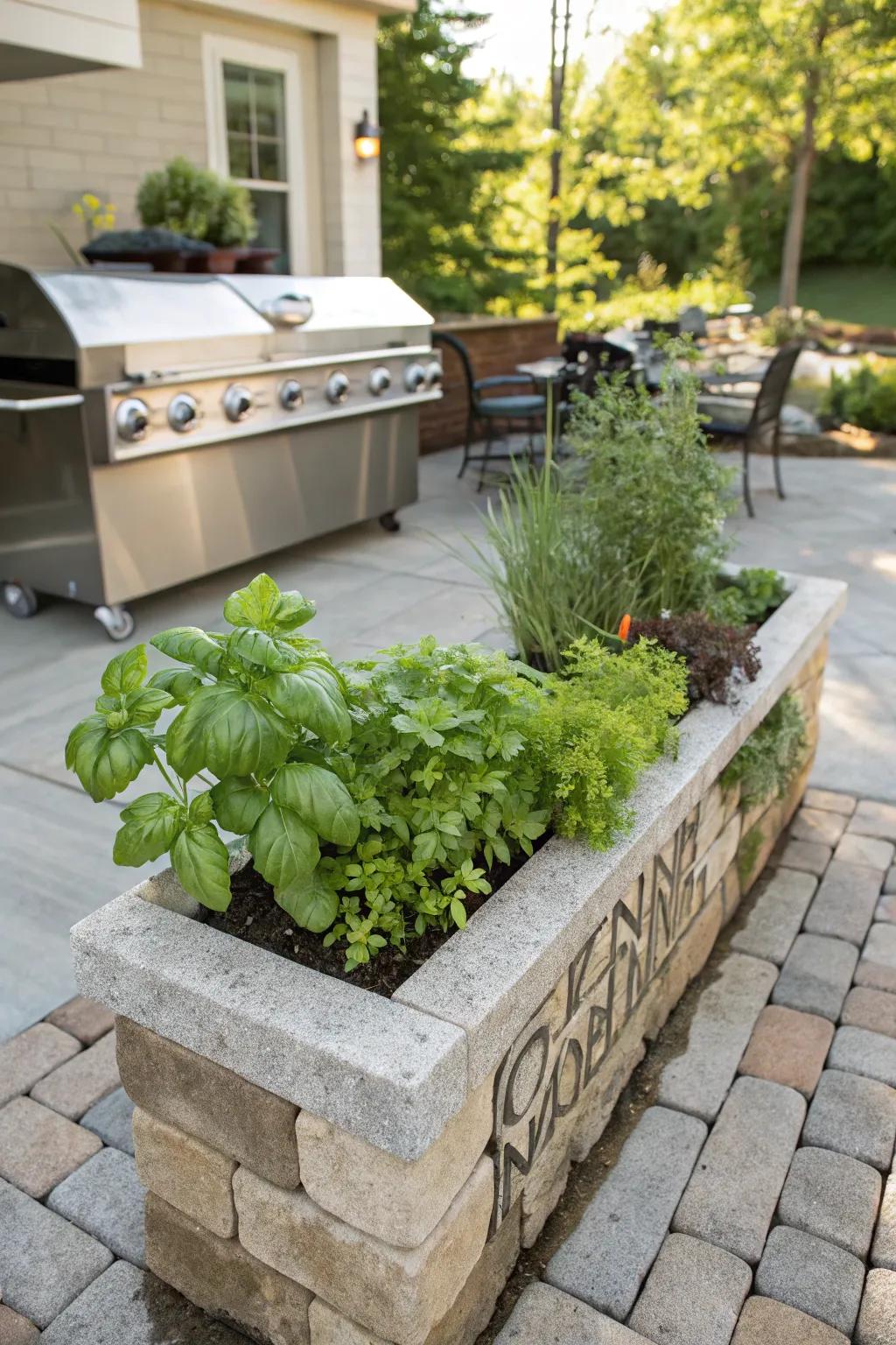 A rectangular paver planter makes a perfect herb garden.