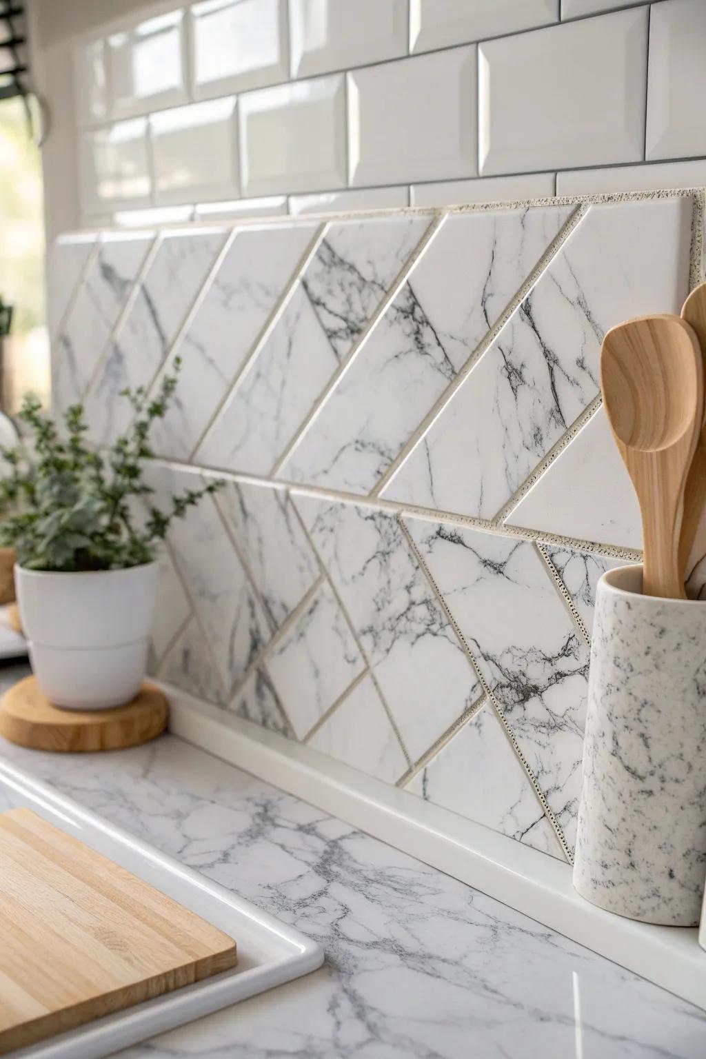 Transform your space with the effortless elegance of peel and stick marble tiles. #MarbleMagic