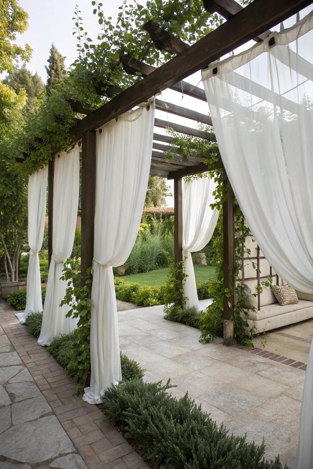 Outdoor curtains add privacy and a touch of elegance.