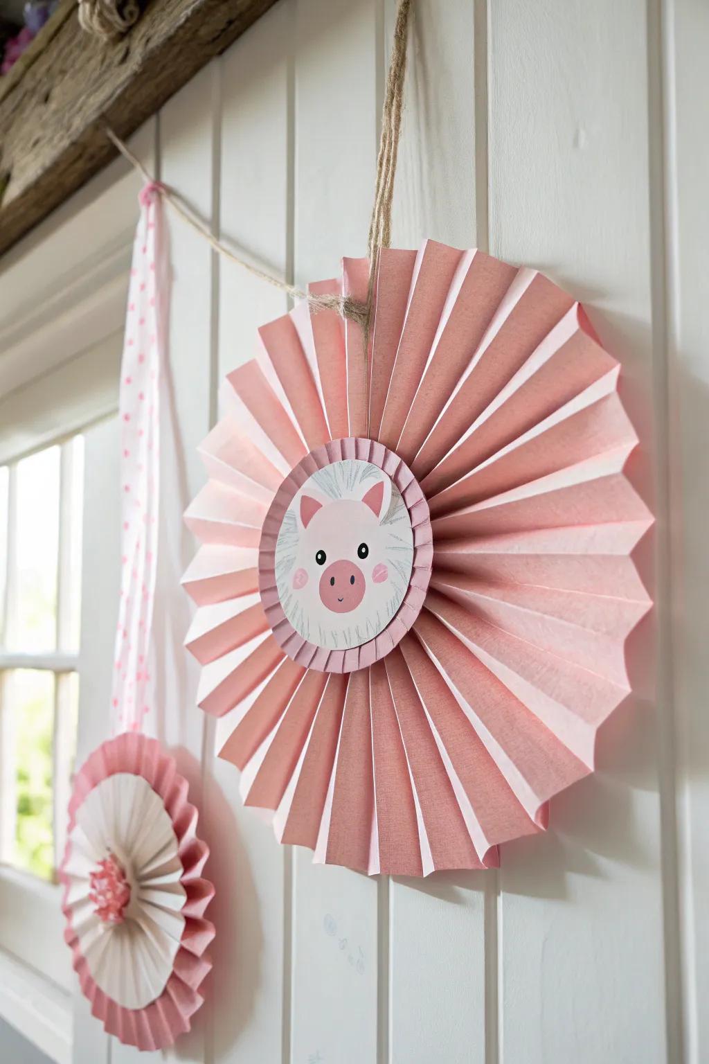 Elevate your decor with this delightful paper rosette pig, where minimalist design meets bohemian charm.