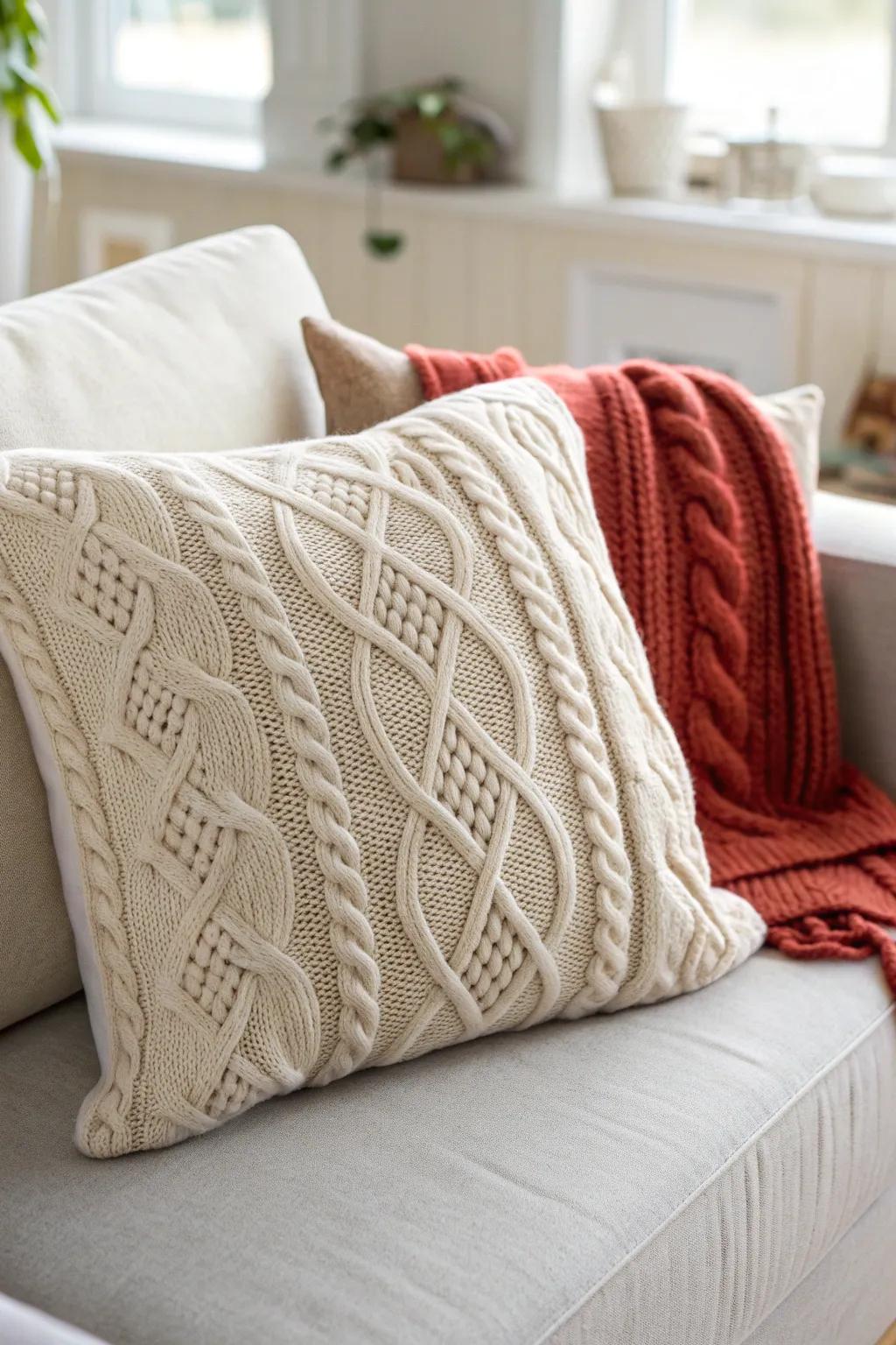 Cozy up with sustainable style: Upcycled sweater pillow adds a touch of warmth and charm to any minimalist space.