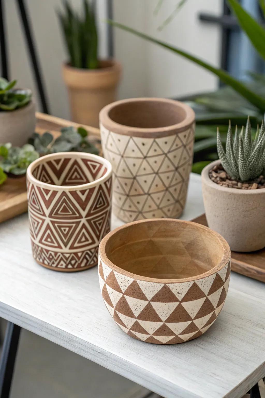 Modern geometric pinch pots with clean lines.