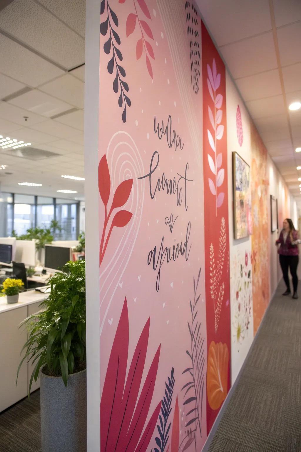 Pink wall art can energize and personalize your workspace.