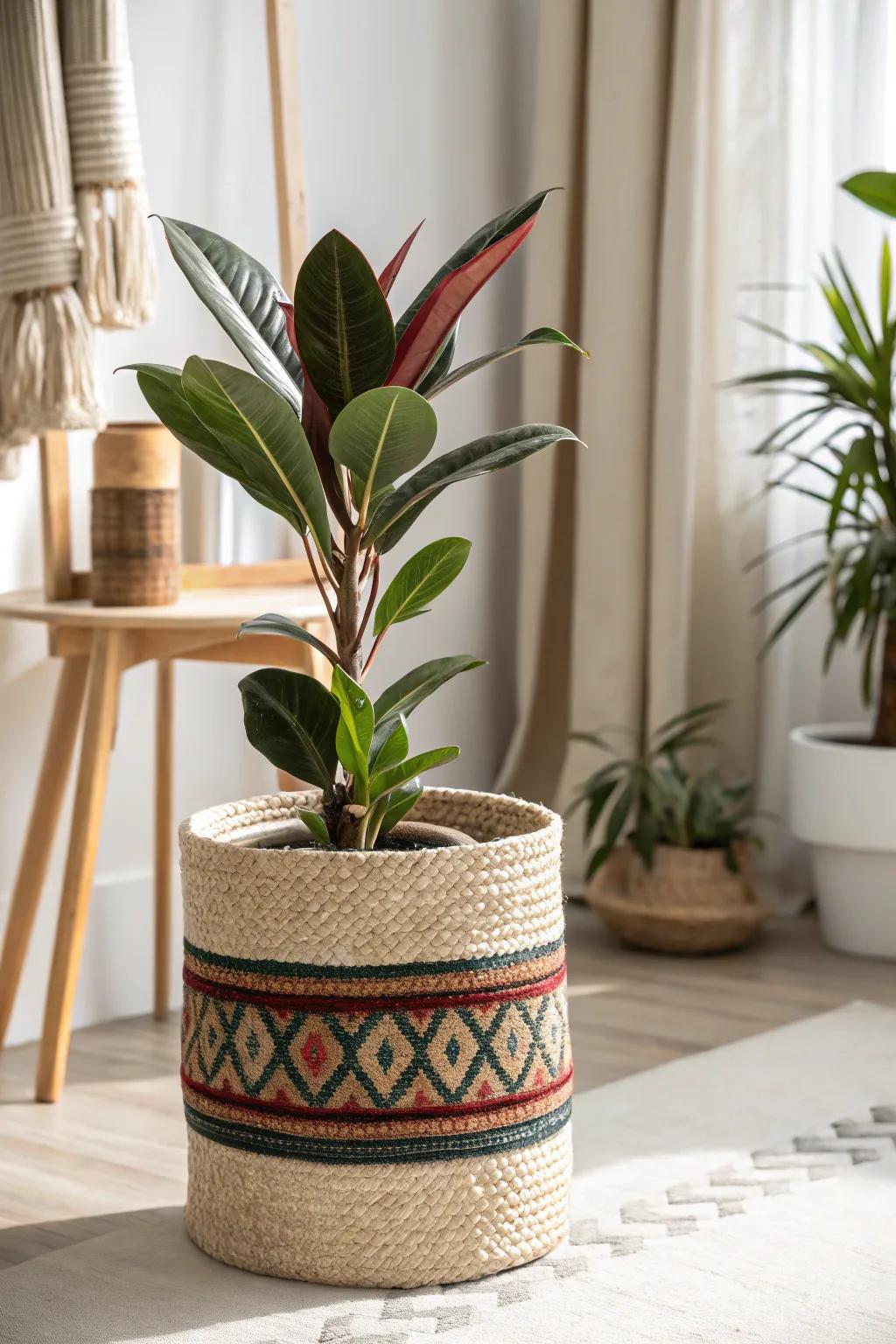 Transform your planters with a boho-chic twist using stylish placemats. Elevate your space with this simple yet stunning DIY hack!