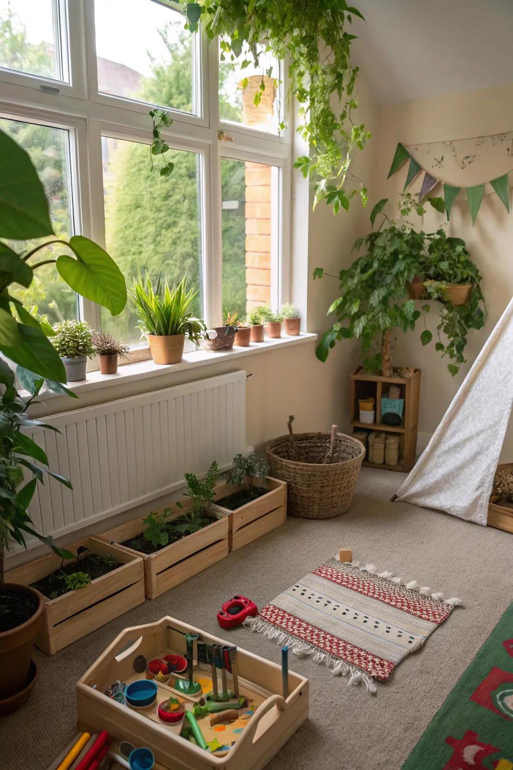 A playroom enriched with nature for a refreshing touch.