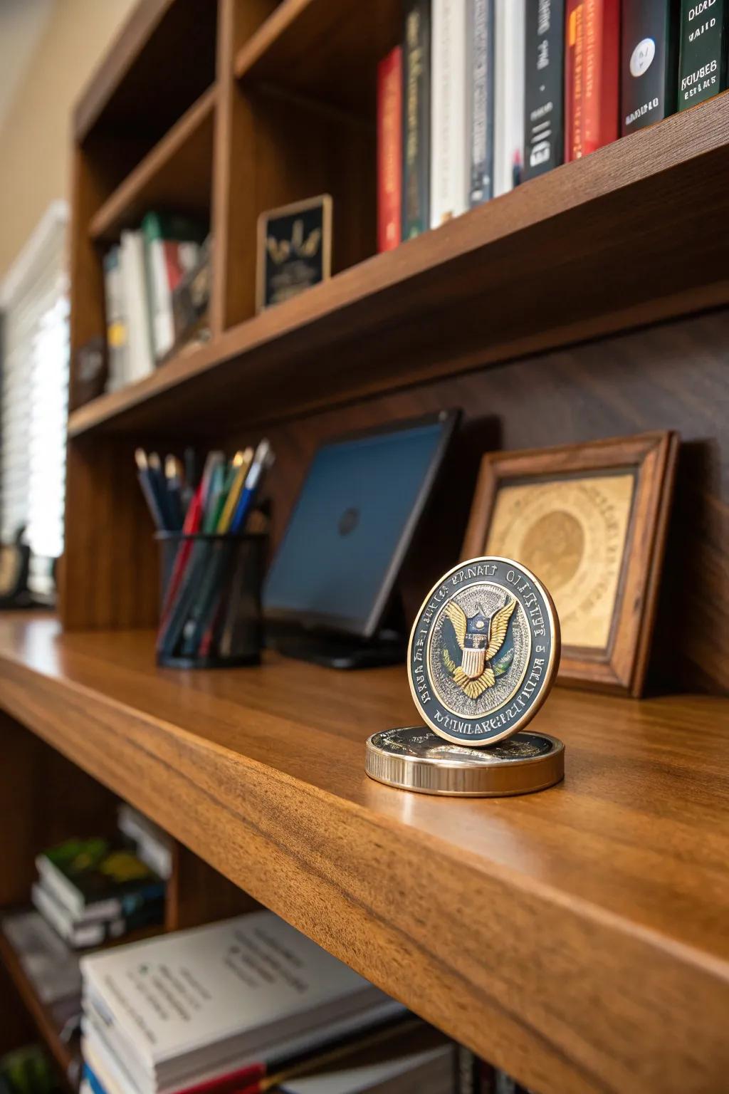 A challenge coin is a meaningful token of achievement.