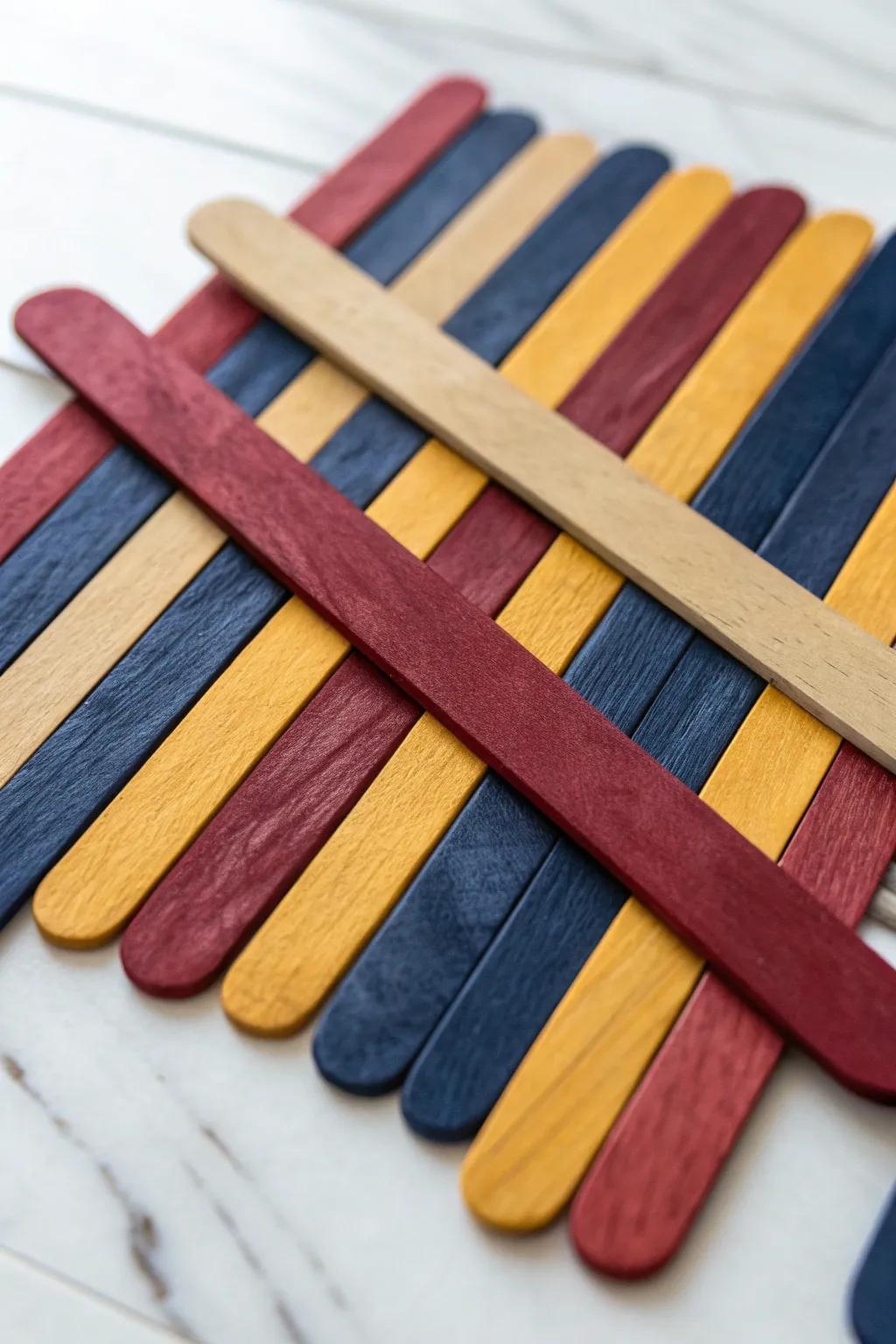 Unleash your creativity with vibrant abstract art using simple popsicle sticks.