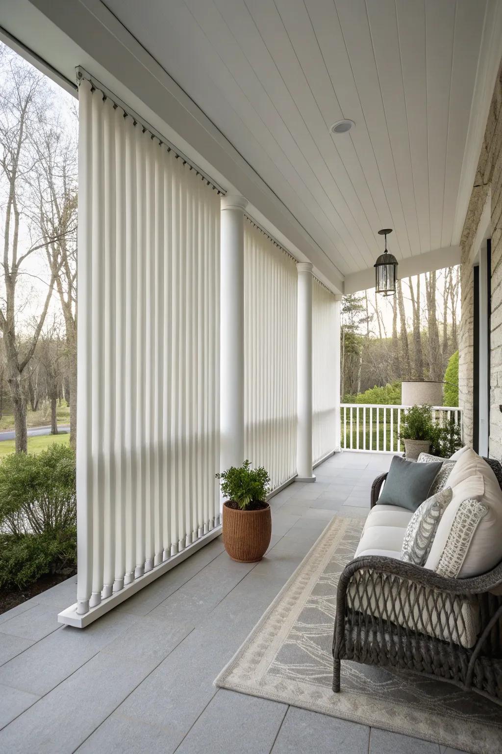 Vertical blinds add a modern flair to any porch.