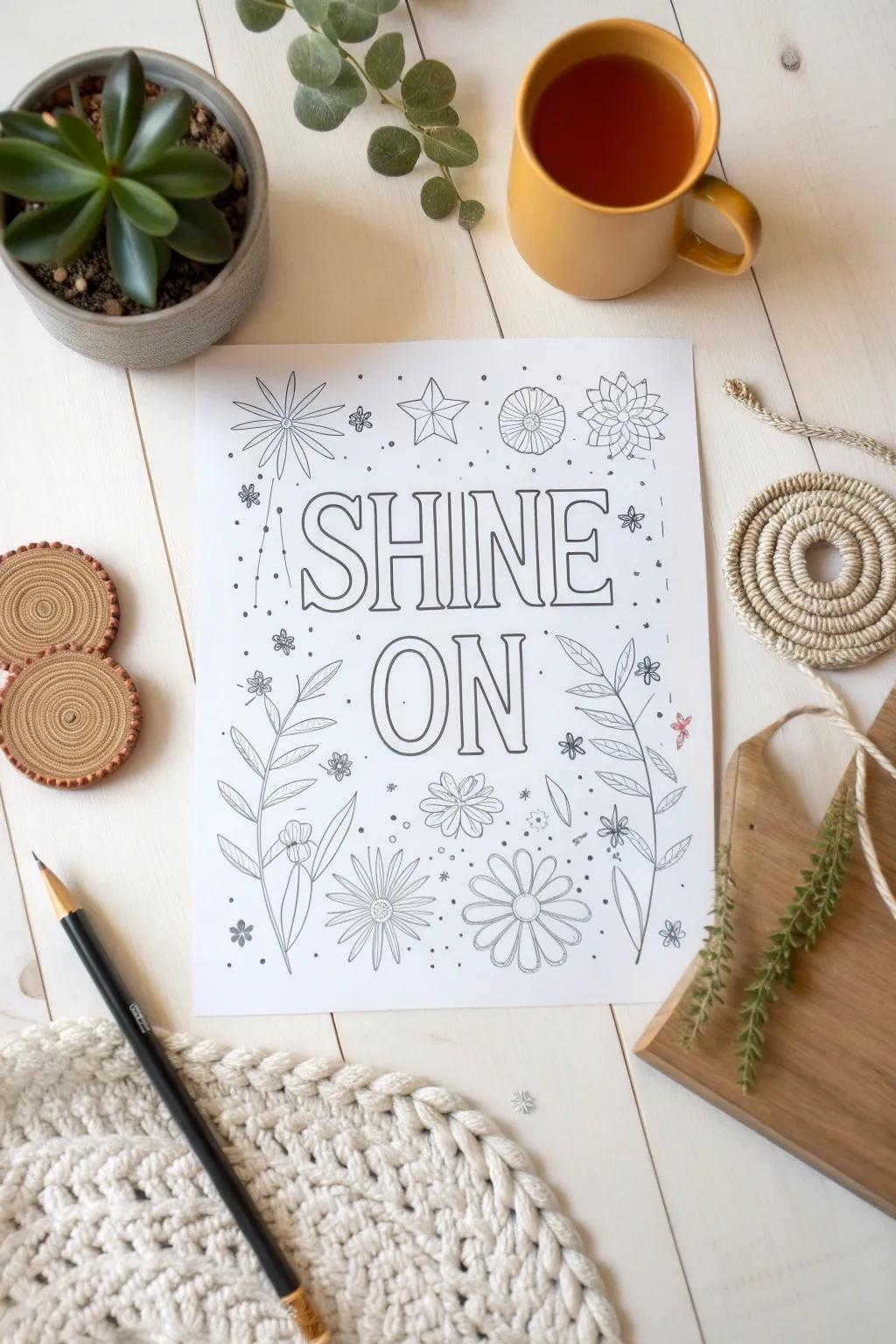Add a splash of sunshine to your day with 'Shine On' coloring inspiration. 🌿✨