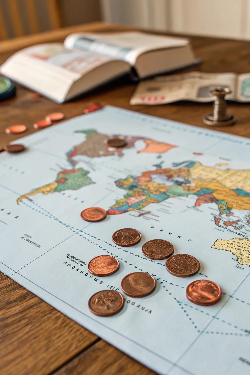 Create a personalized travelogue with a map and pressed penny combo.