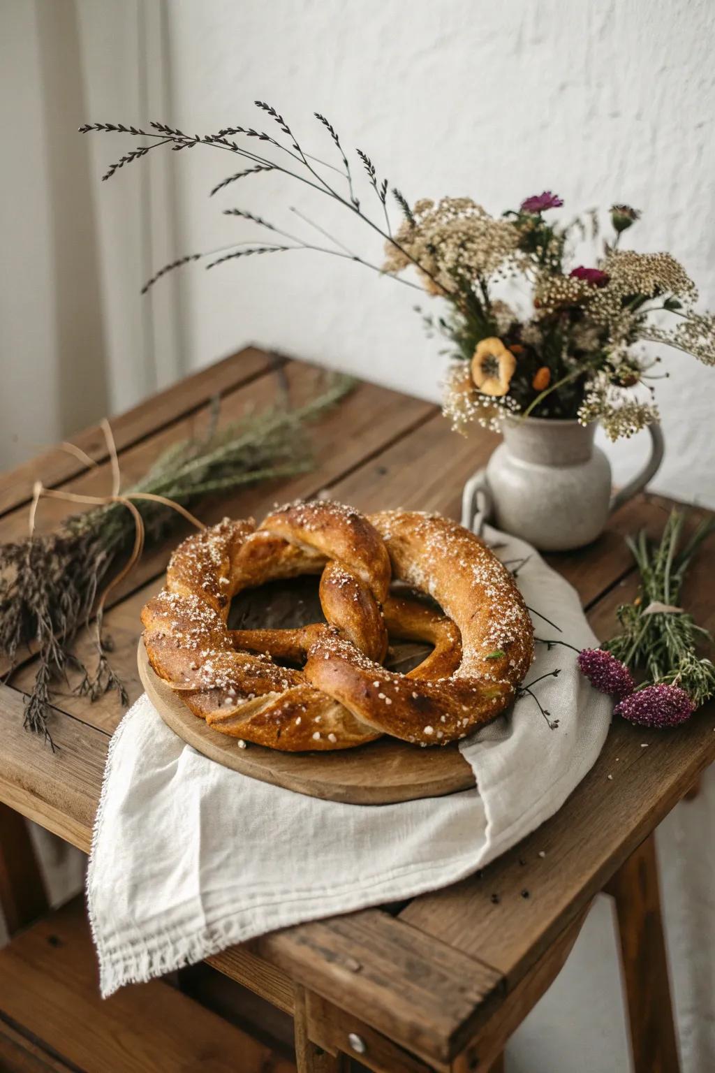 Elevate your festive table with this stunning wreath pretzel, blending boho charm and Scandinavian simplicity.