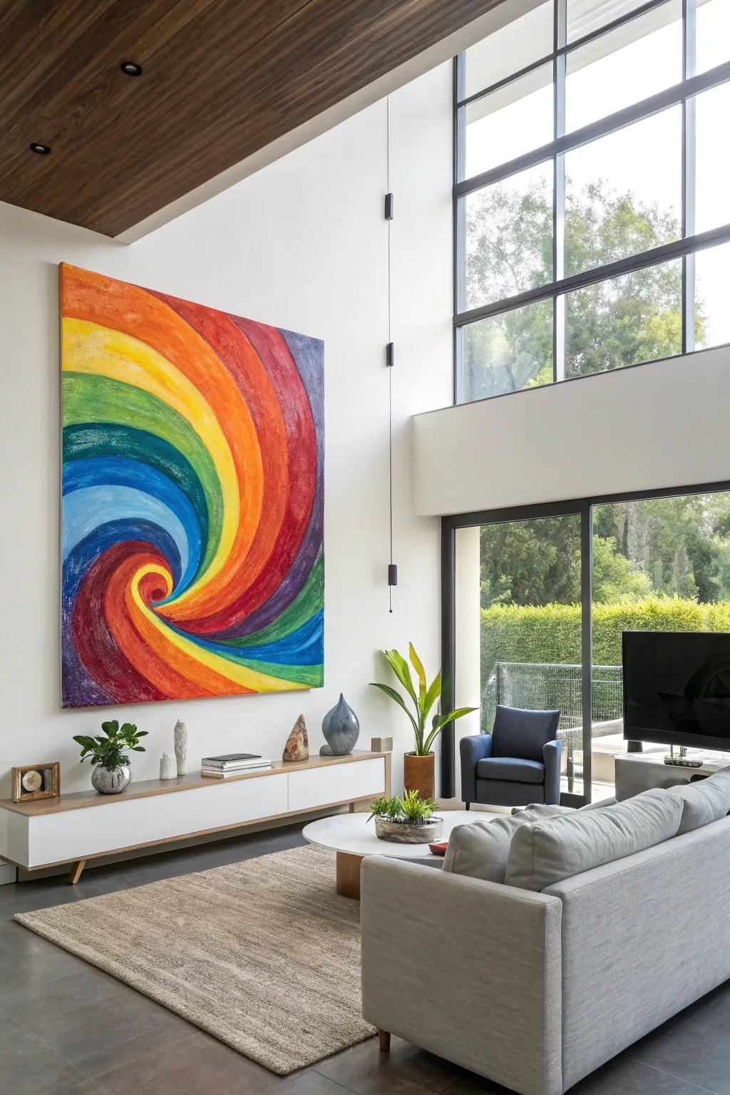 An abstract pride painting adding a modern touch to the living space.