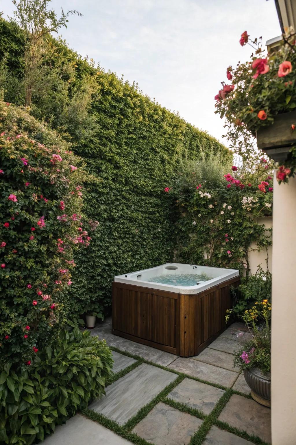 A privacy garden offers a natural and serene shield around your hot tub.