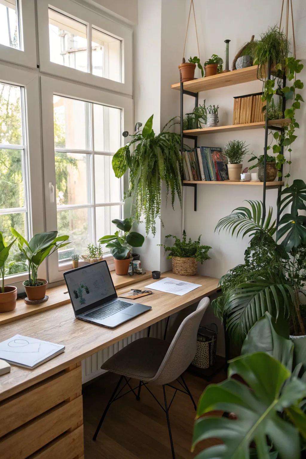 Incorporate plants to bring freshness and tranquility to your office.