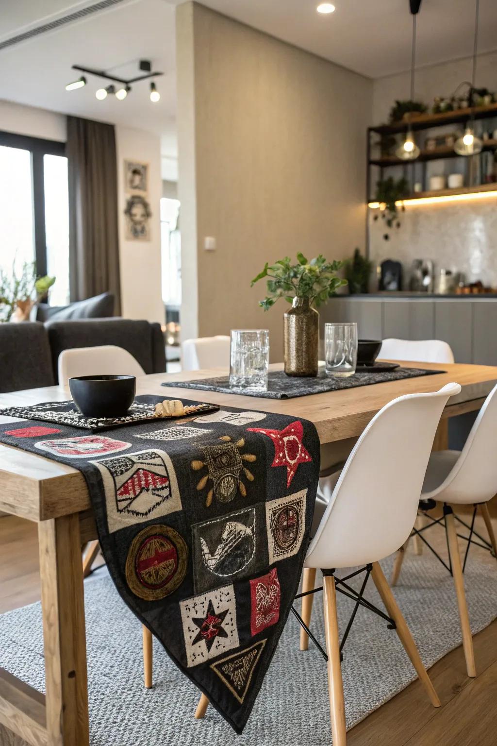 Add edge to your dining decor with a custom patch table runner.