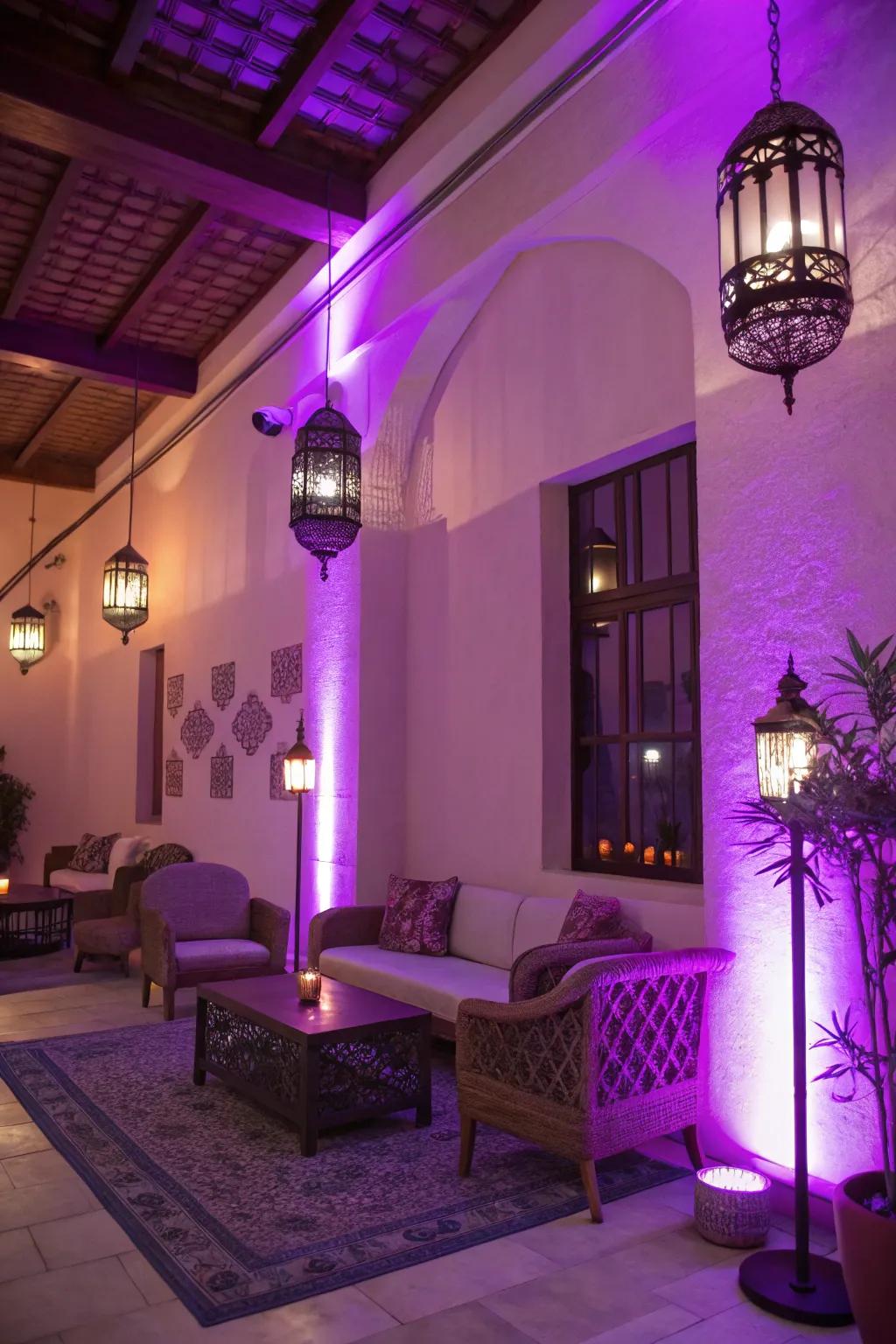 Purple lighting that transforms any space into a magical setting.