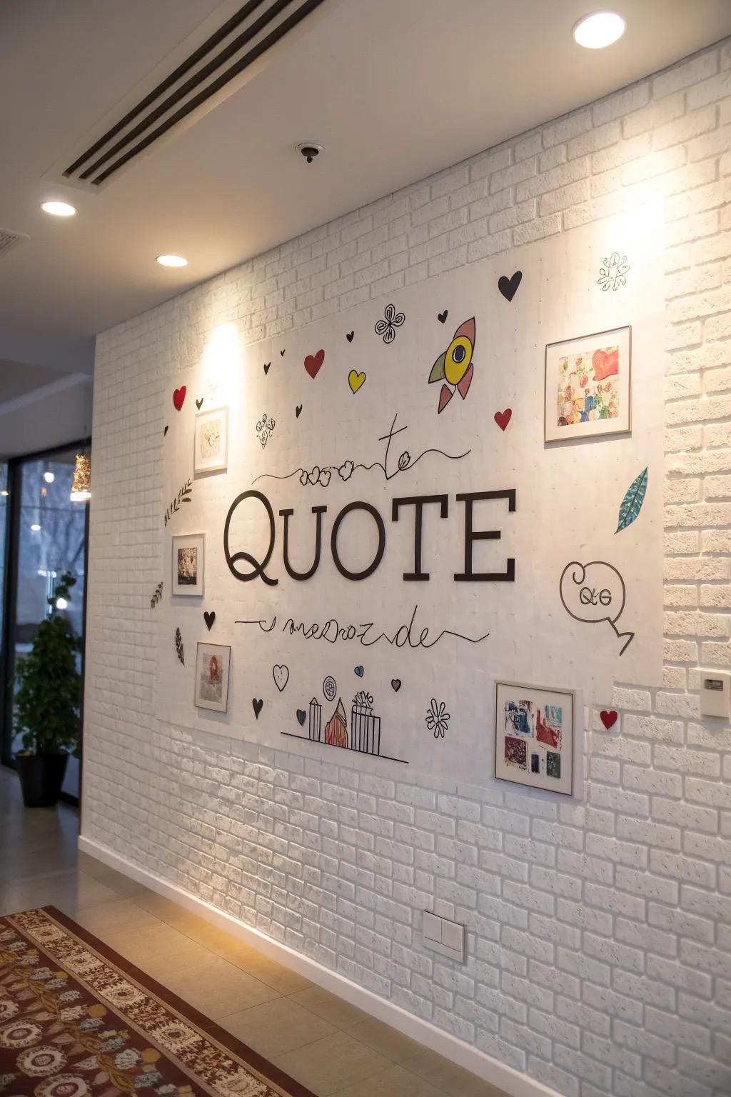 A wall featuring a quote complemented by small illustrative graphic elements.