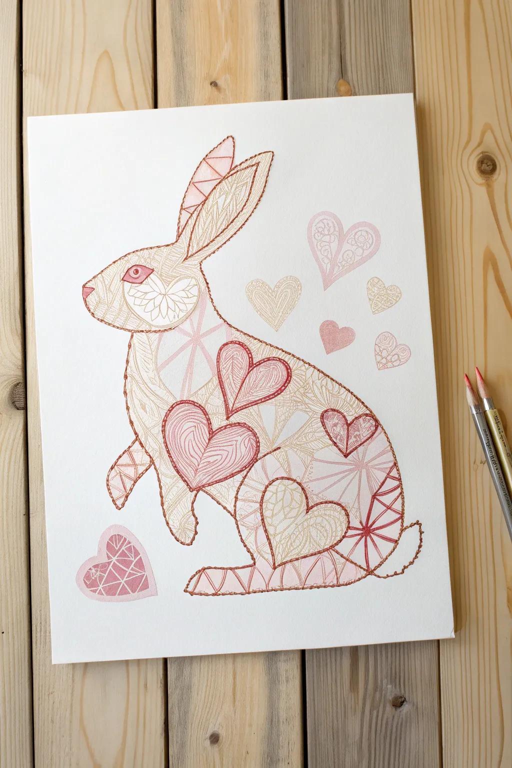 Embrace the love for rabbits with this charming heart-infused sketch, blending minimalist elegance with boho flair.
