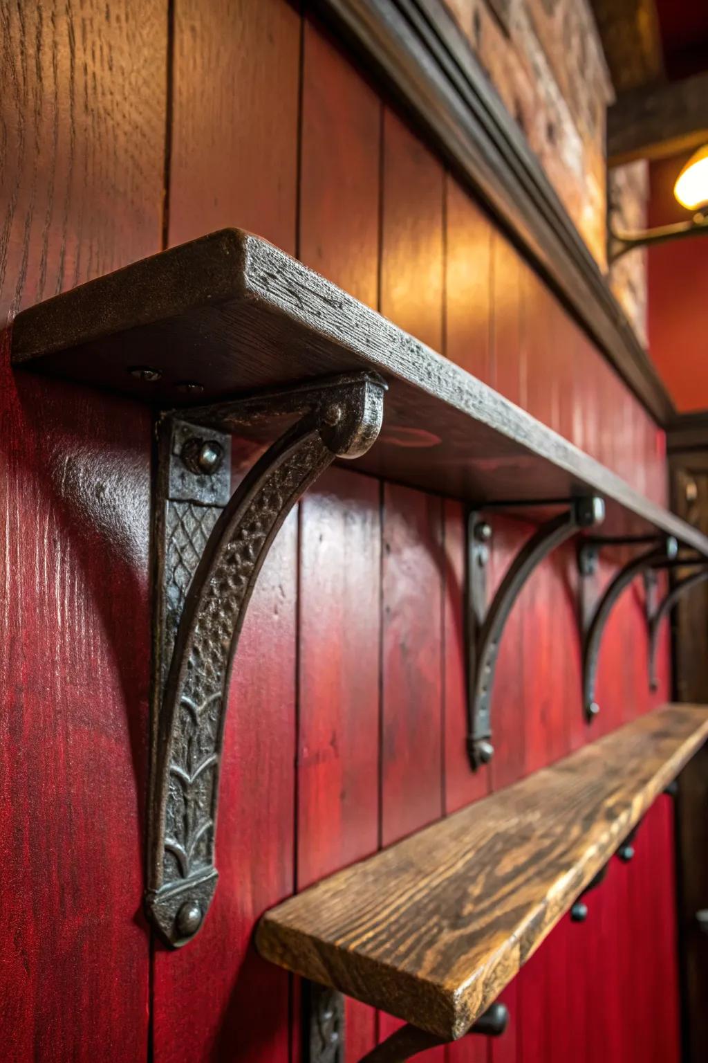 Elevate your space with rustic elegance: Railroad spike shelf brackets that captivate and inspire.