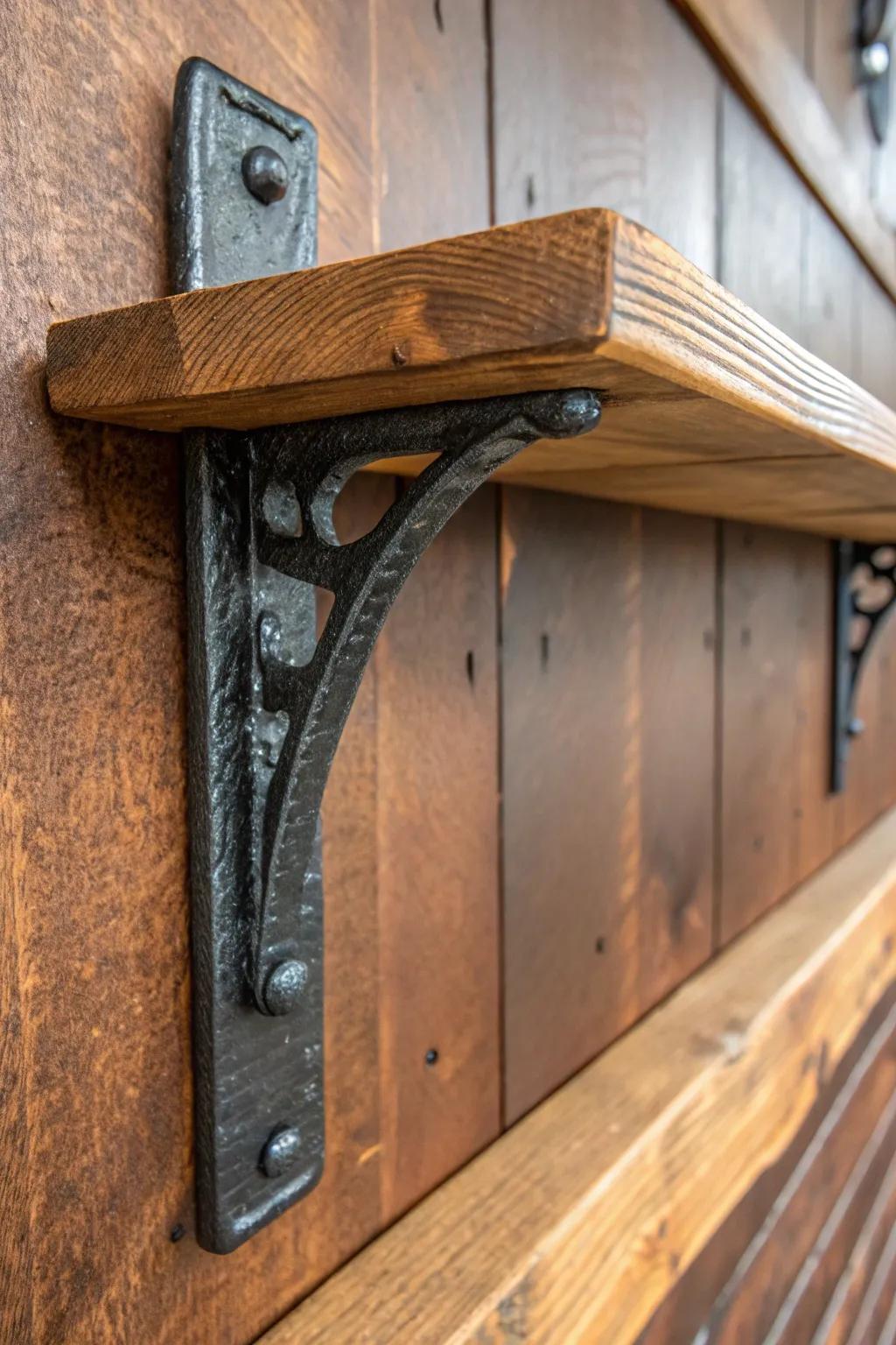 Elevate your space with the rugged elegance of a handcrafted railroad spike shelf bracket.