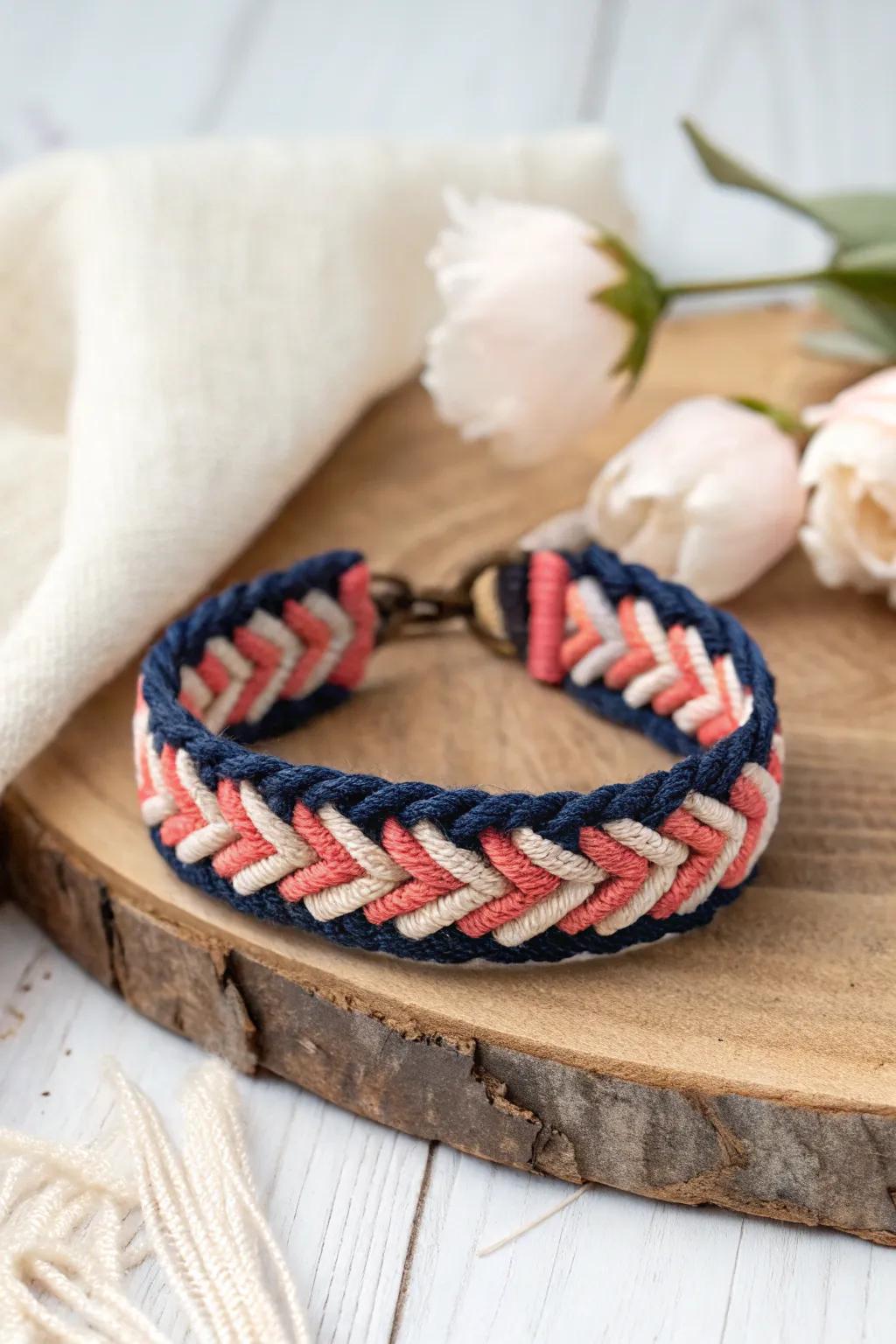 Discover the elegance of the Chevron Charm: a perfect blend of minimalist design and bold hues, ideal for those cozy crafting afternoons.