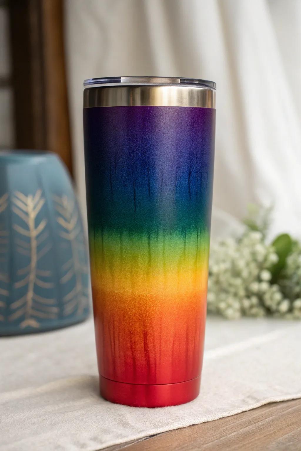 Sip in style with this Ombre Rainbow tumbler, where every hue tells a story of sunset beauty.