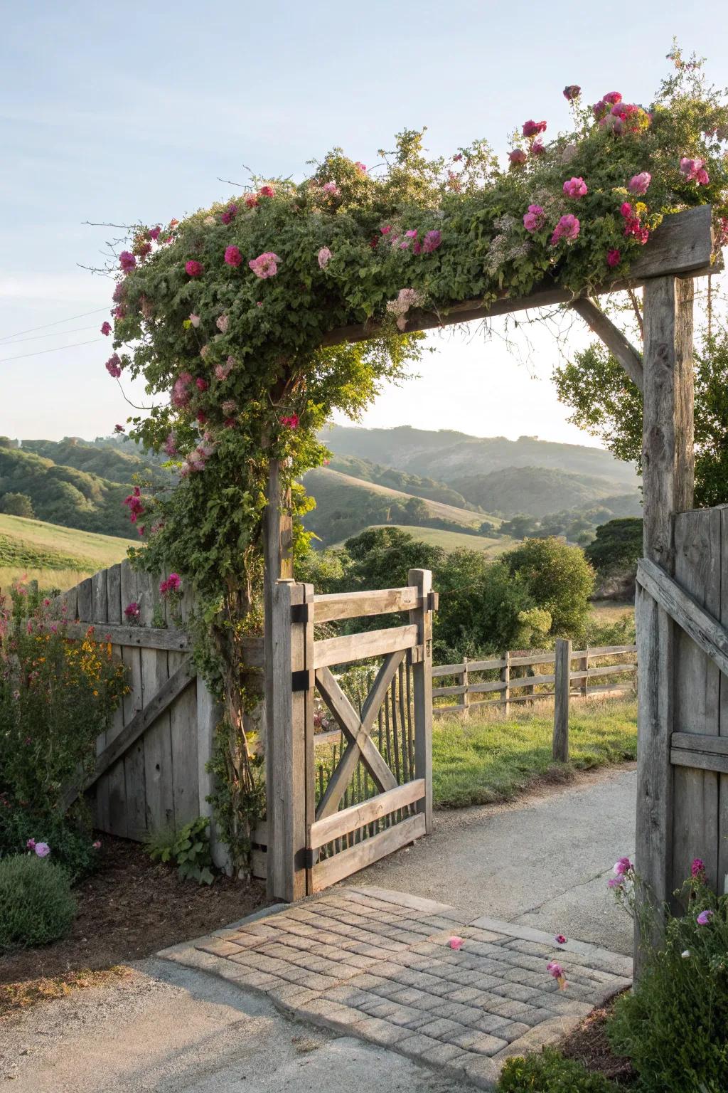 Natural elements bring a touch of life and warmth to this entrance.