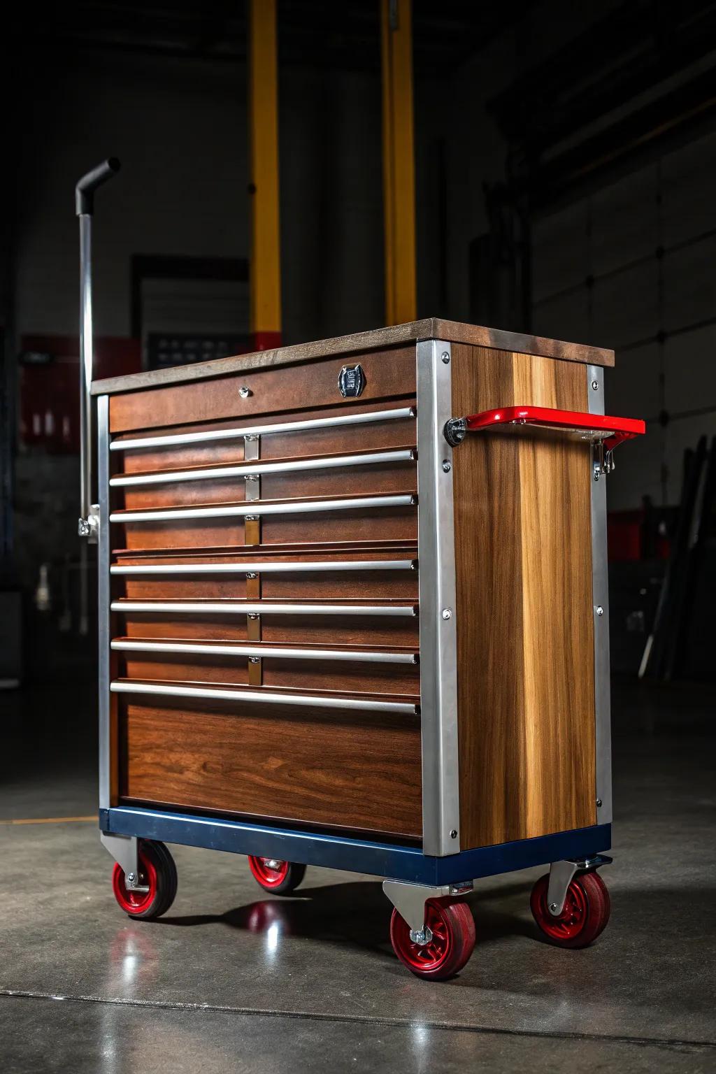 Elevate your DIY game with this expertly crafted tool cart—where mobility meets meticulous organization.