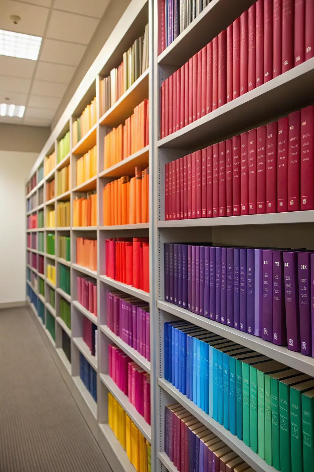 Colorful bookshelves add an artistic touch to your reading room.