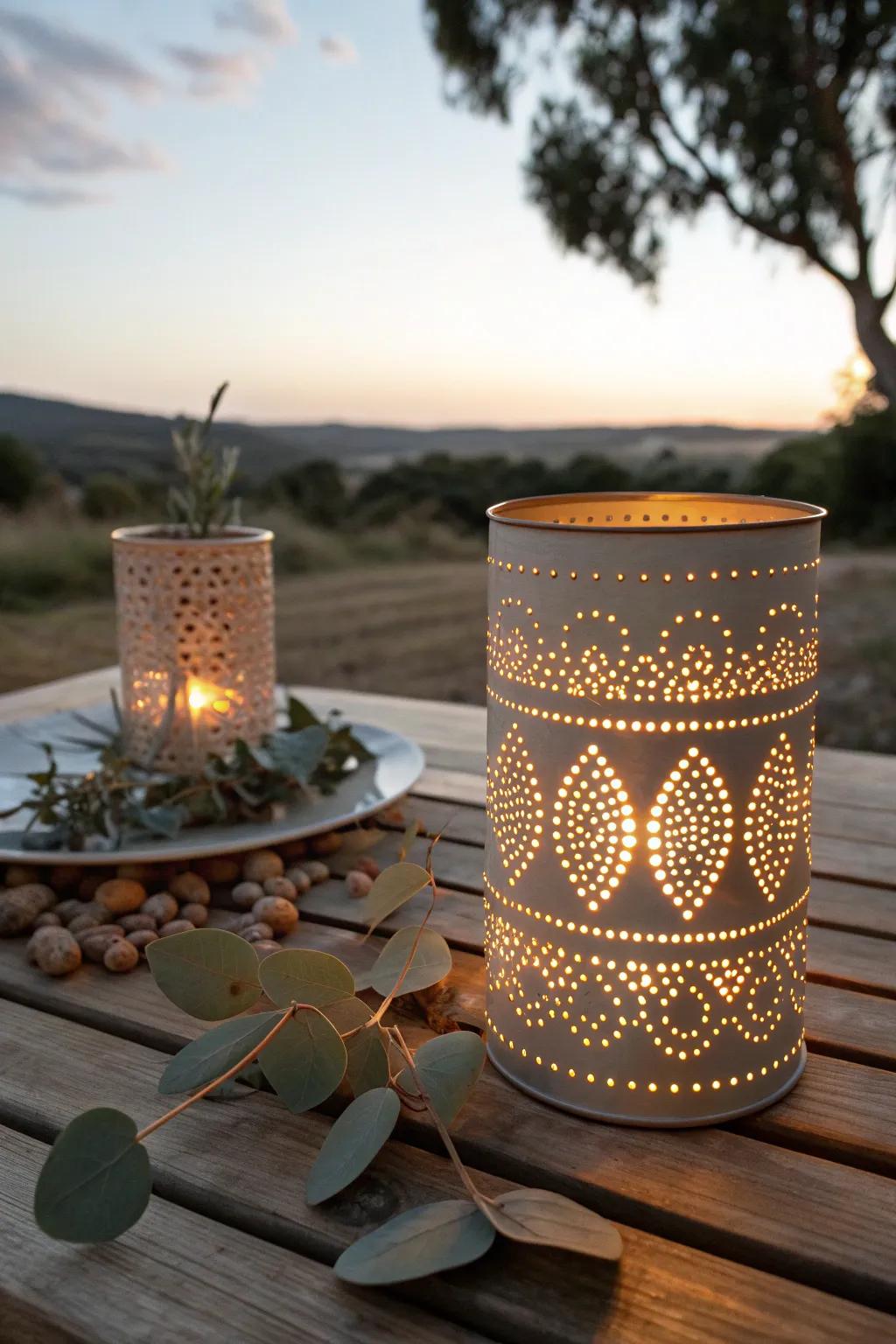 Illuminate your evenings with the rustic charm of tin can lanterns, where simplicity meets elegance.