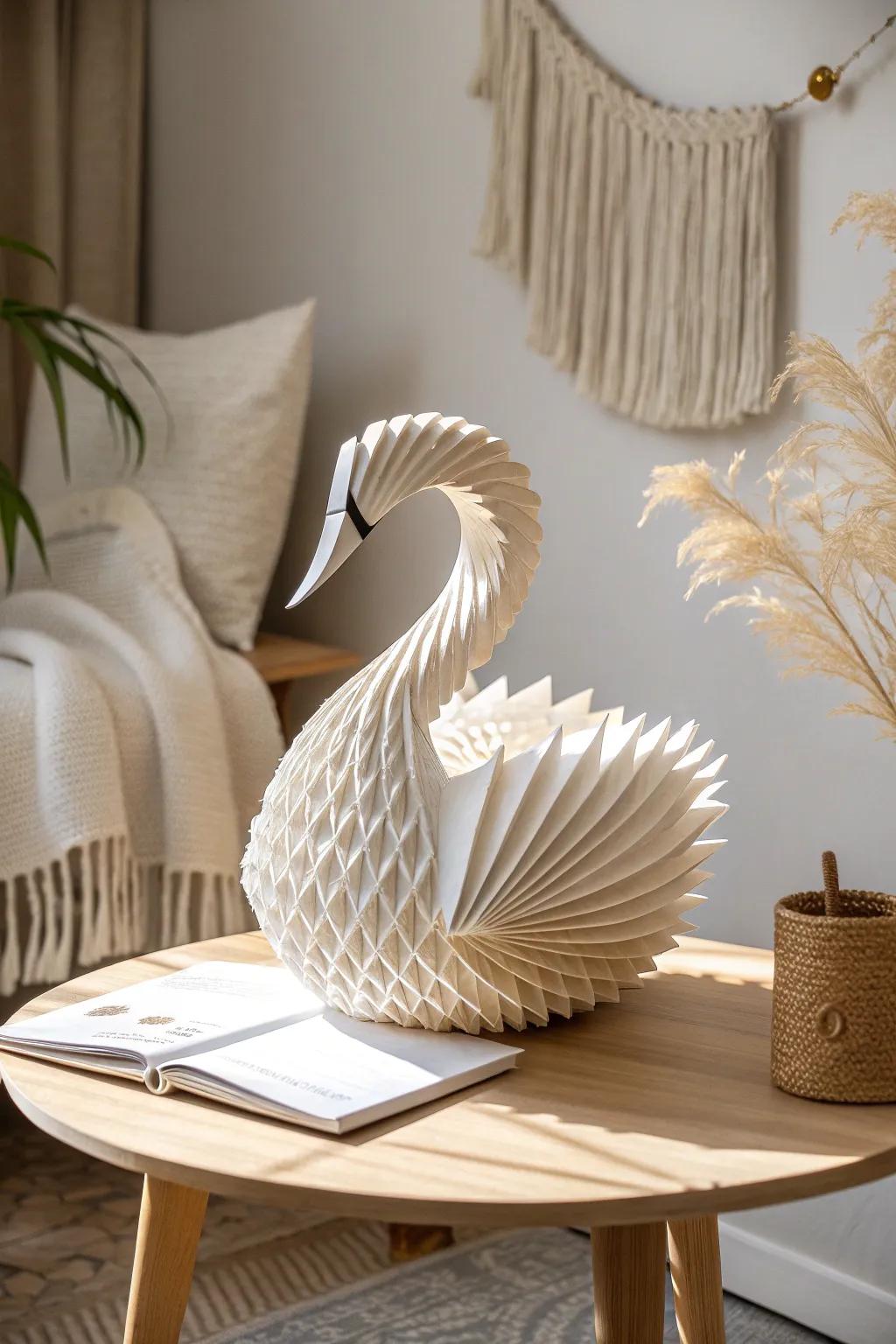 Transform your space with the elegance of recycled art. Meet the paper swan: a testament to creativity and sustainability.