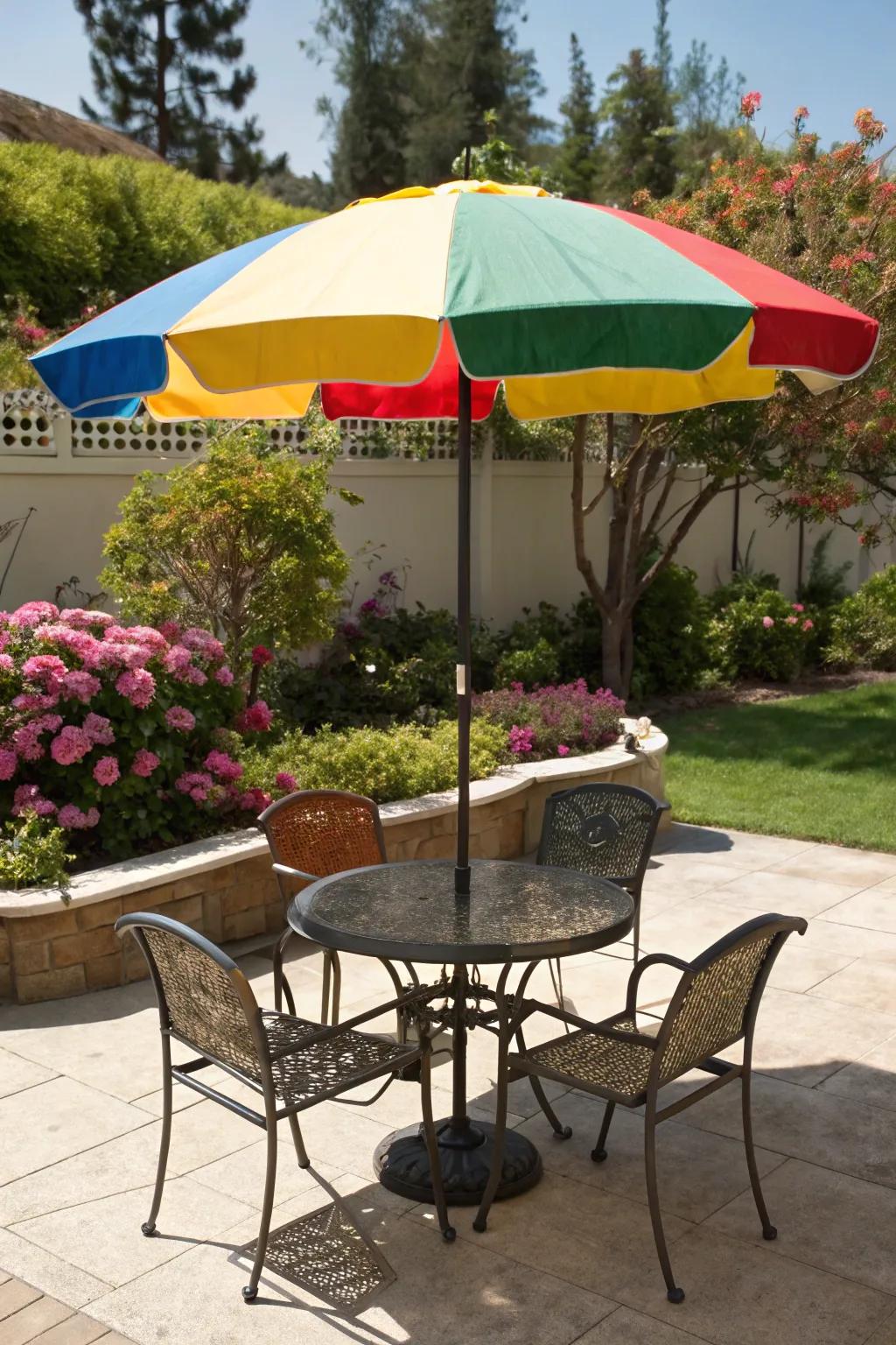 A patio umbrella offers shade and style in one.