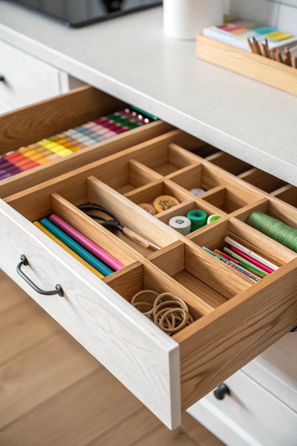 Transform clutter into calm with stunning wooden drawer dividers, perfect for crafting enthusiasts!