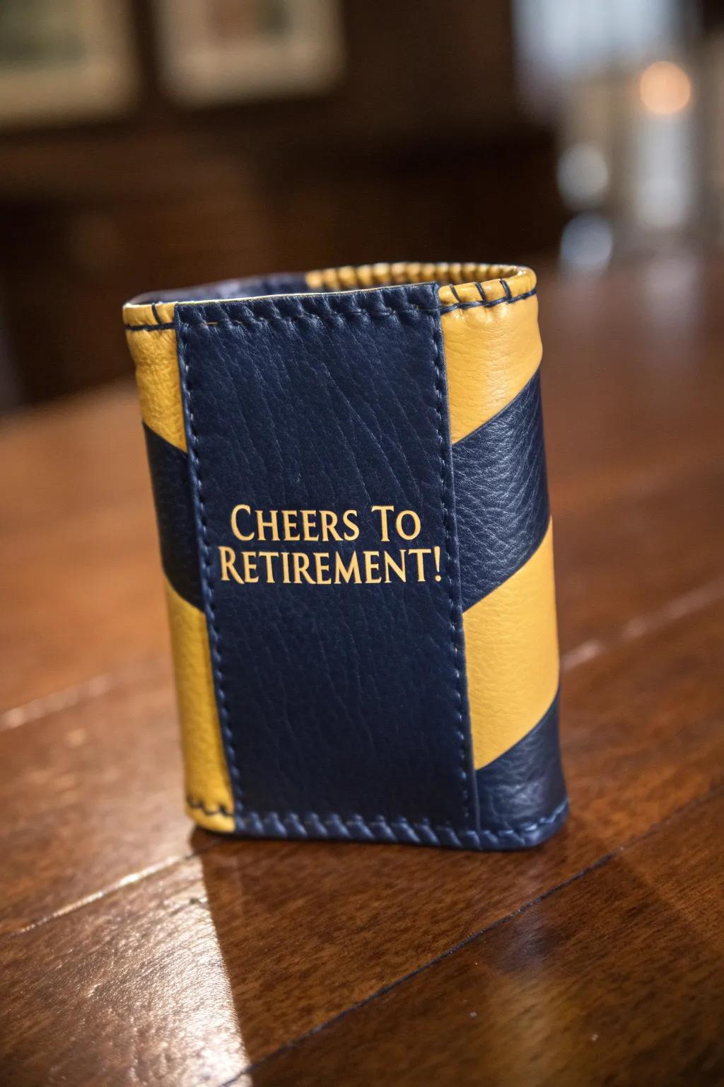 Raise a toast to new adventures with this handcrafted retirement koozie!