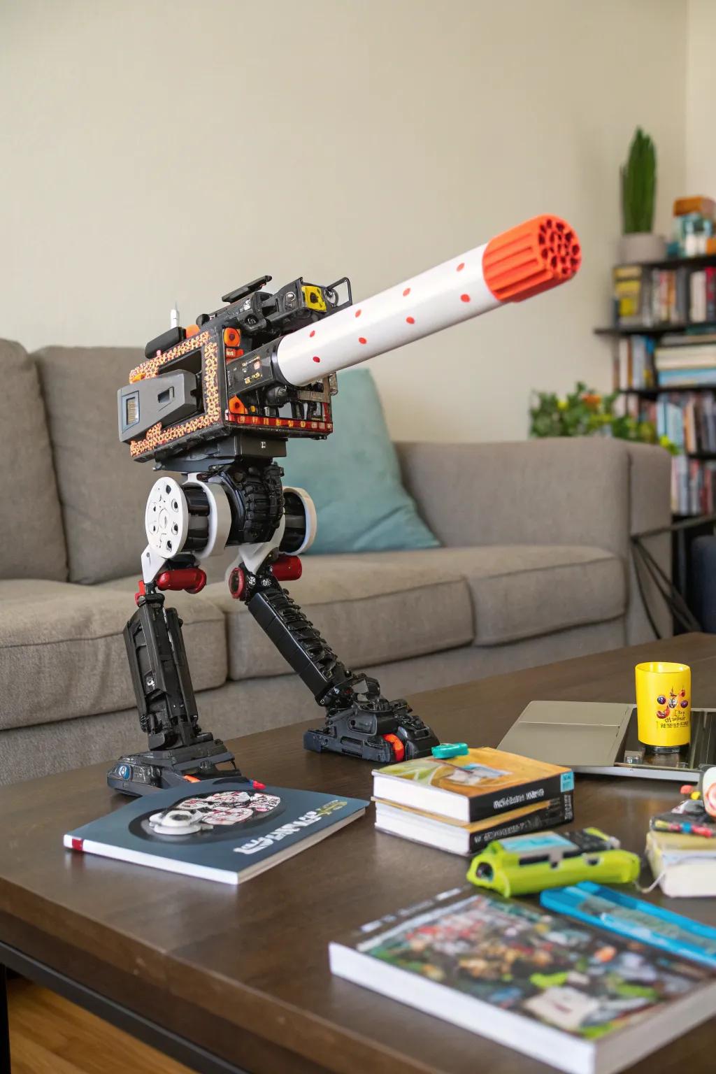 Add some fun to your home with a foam dart launcher robot.