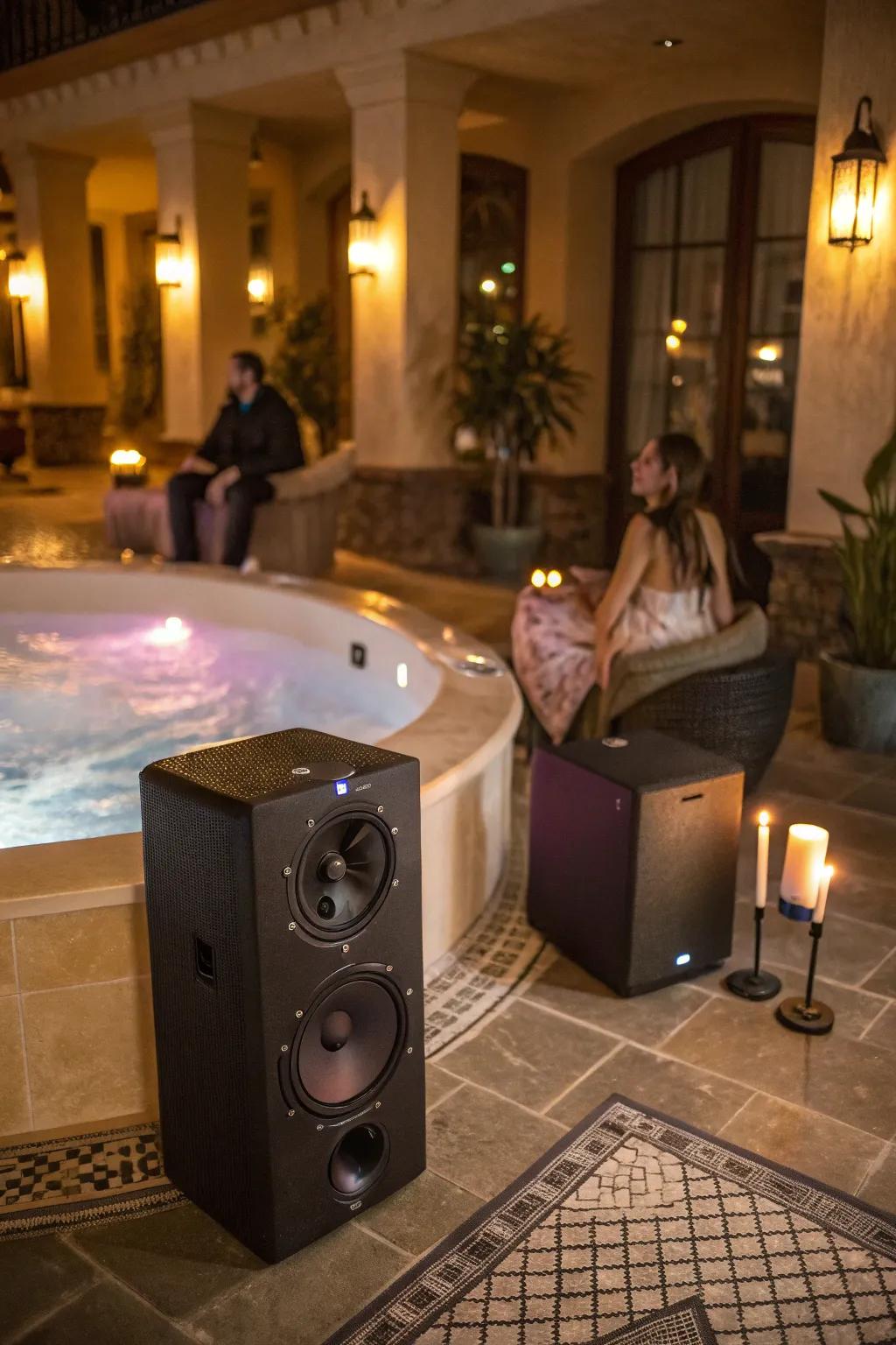 Romantic tunes enhance the jacuzzi atmosphere.