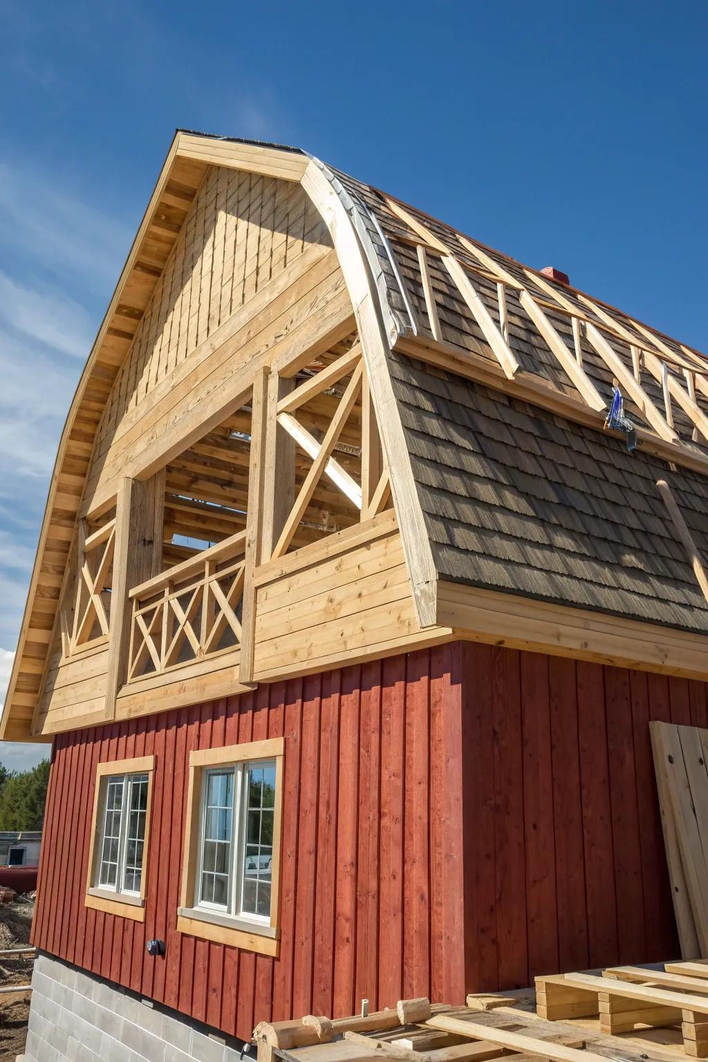 Craftsmanship Meets Charm: The Gambrel Roof's Elegant Design for Maximum Space.