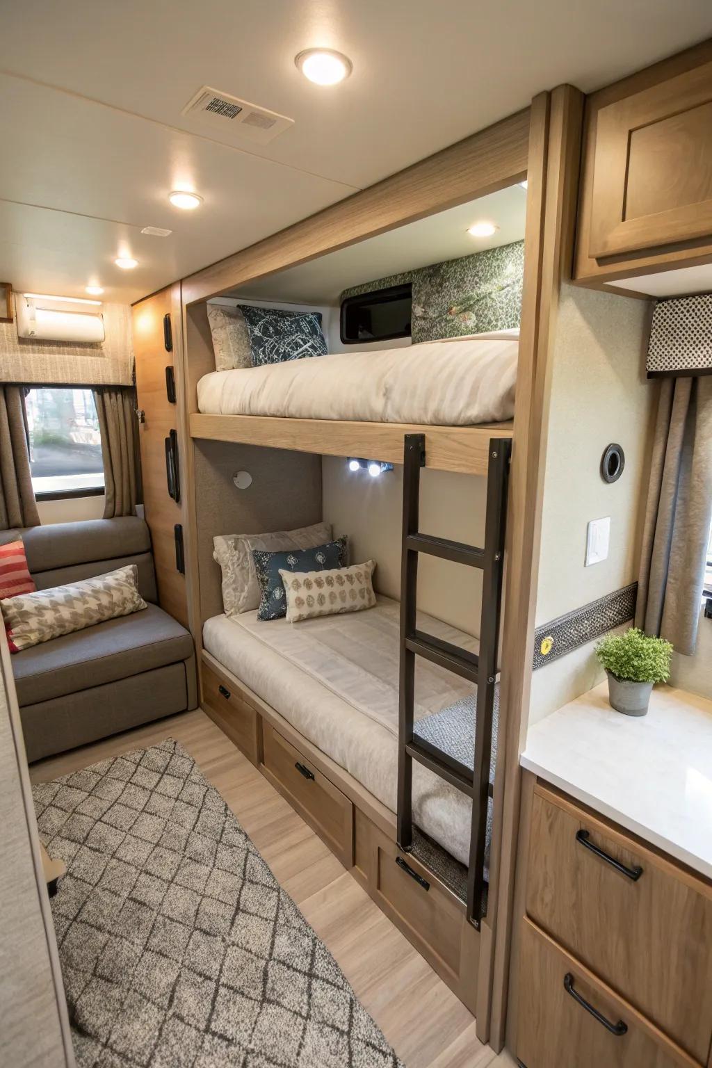 Bunk beds are a great solution for families traveling in an RV.