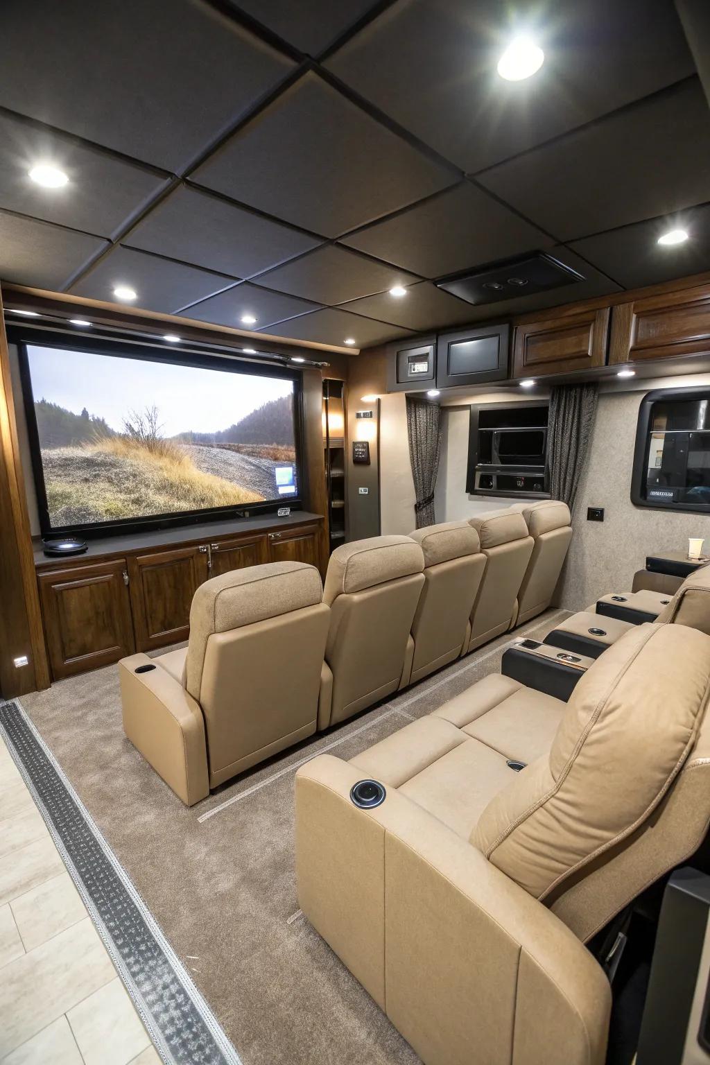 Bring the movie theater experience to your RV with plush theater seating.