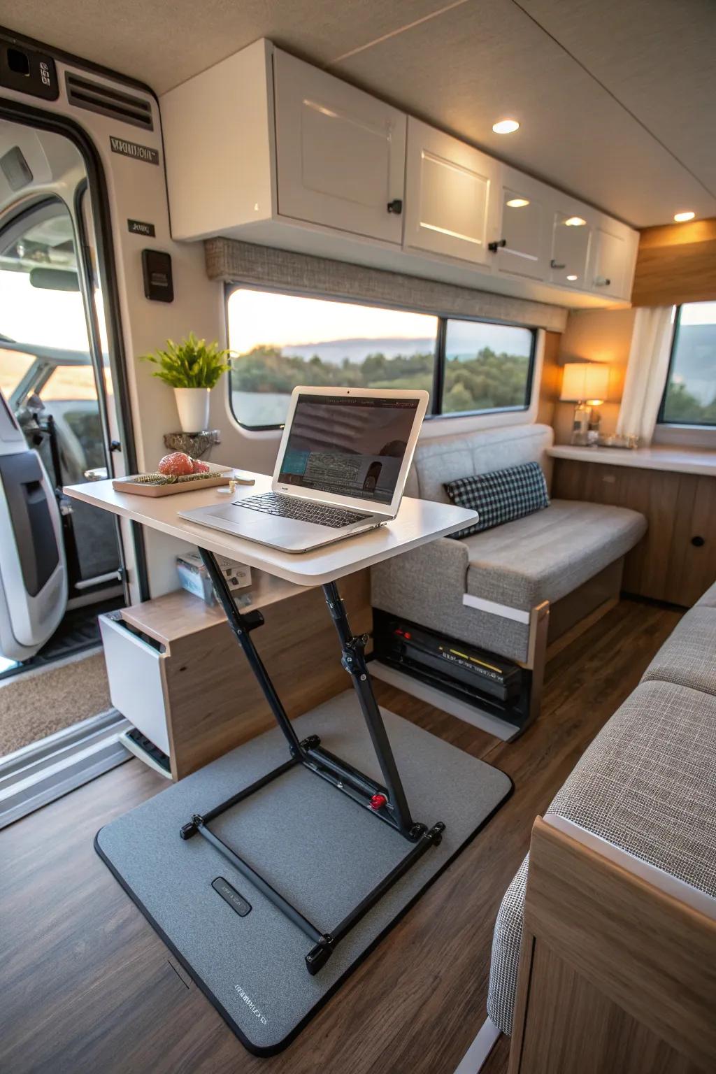 Stay active with a compact standing desk in your RV.