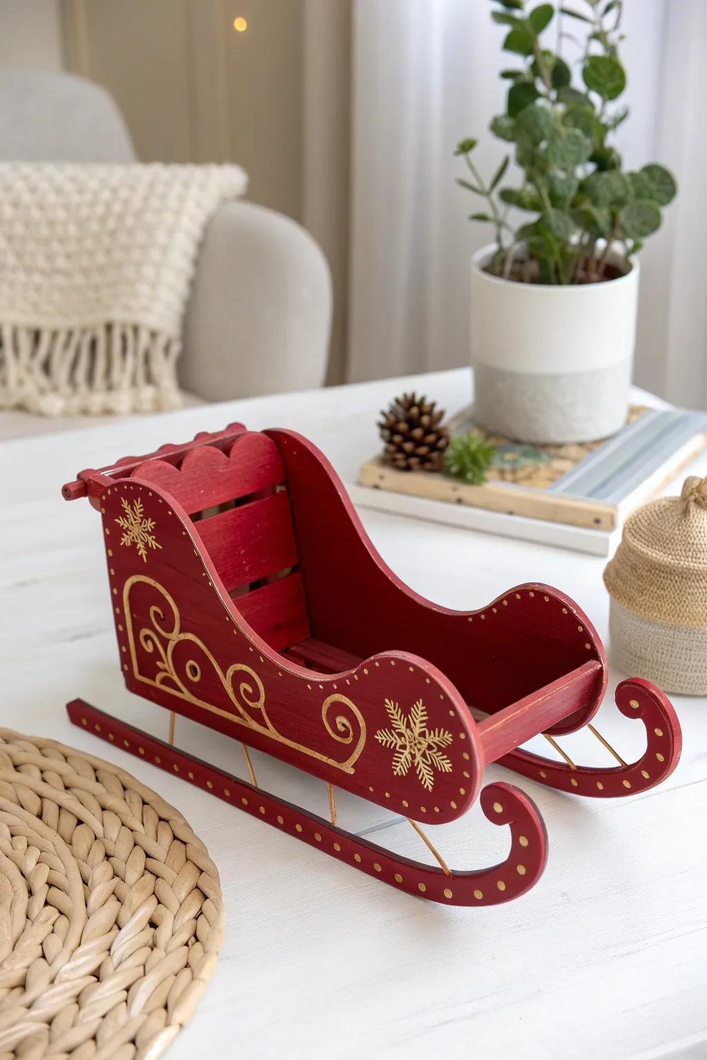 Crafted with love: A minimalist take on a popsicle stick sleigh, perfect for adding a festive touch to your decor.
