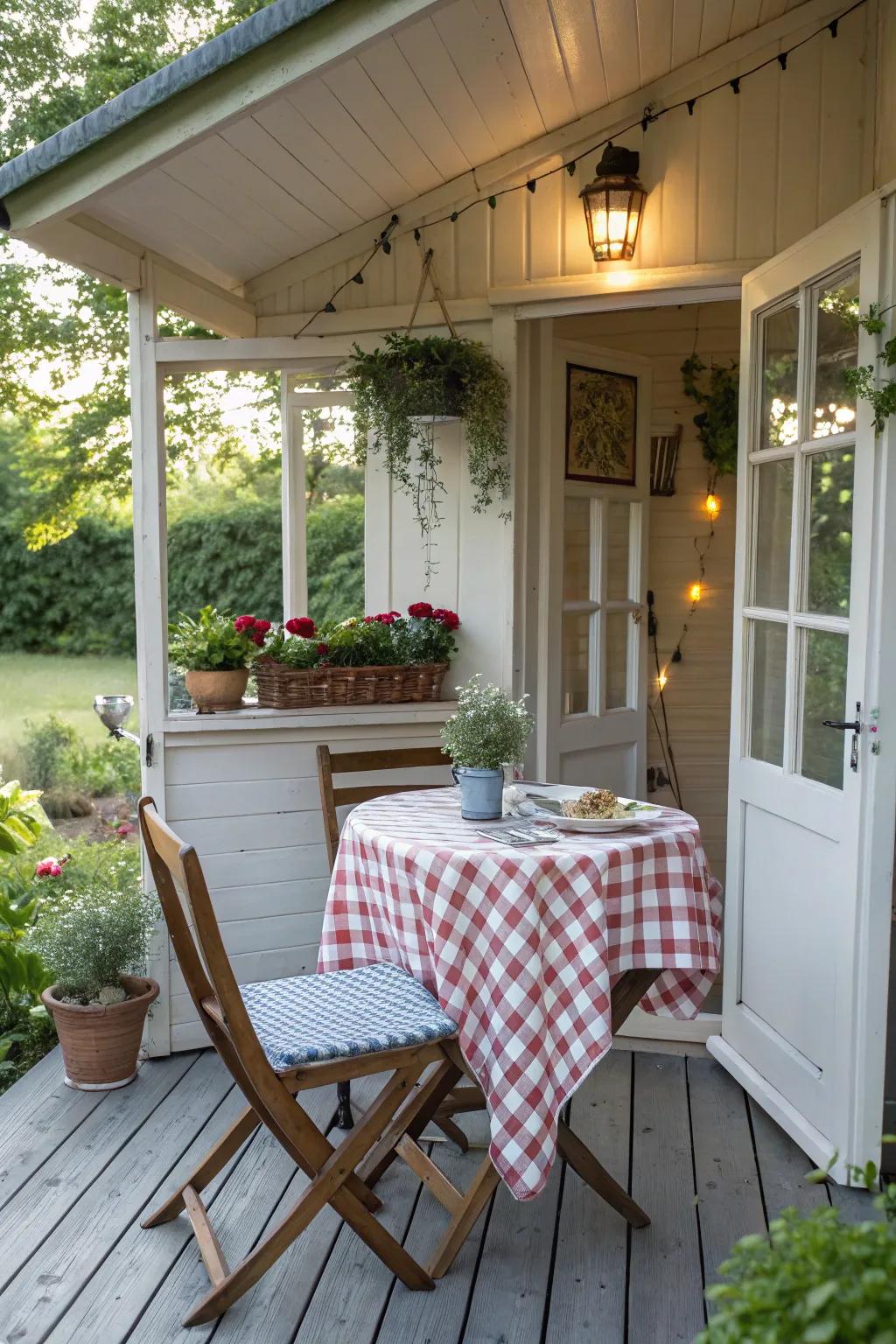 Enjoy meals with a view on your porch, perfect for dining al fresco.