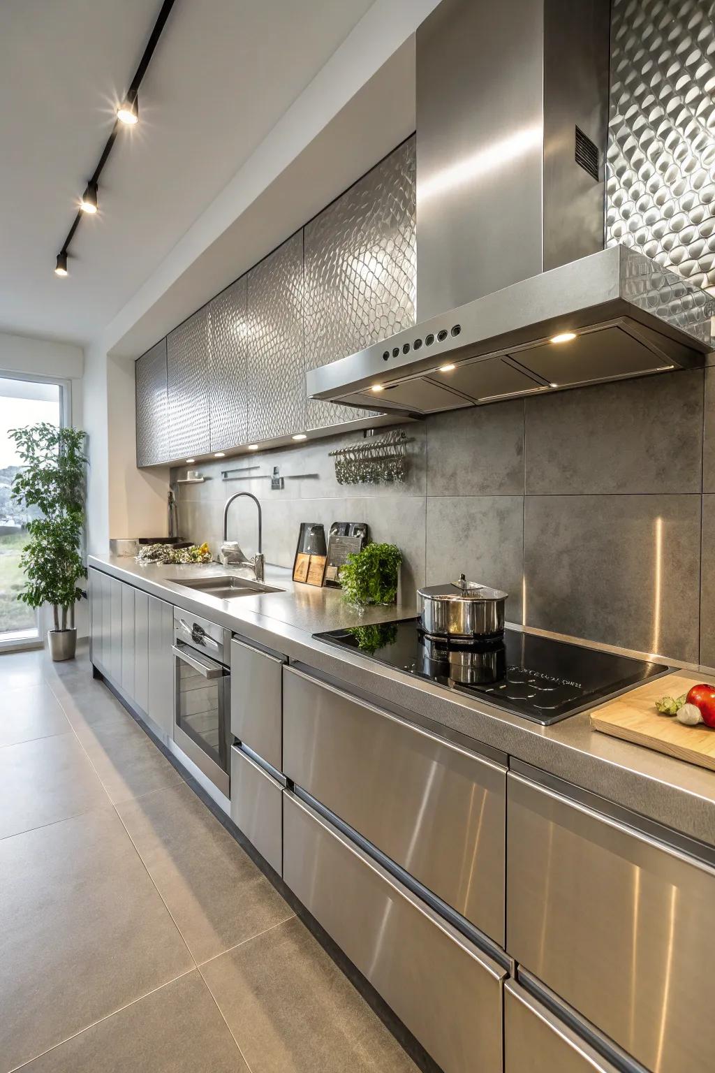 Stainless steel provides a sleek and modern finish to this contemporary kitchen.