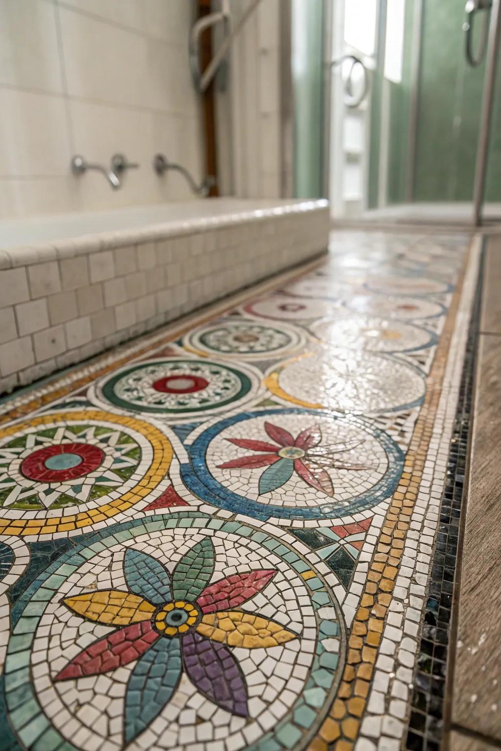 Intricate mosaic tiles transform your shower floor into a work of art.