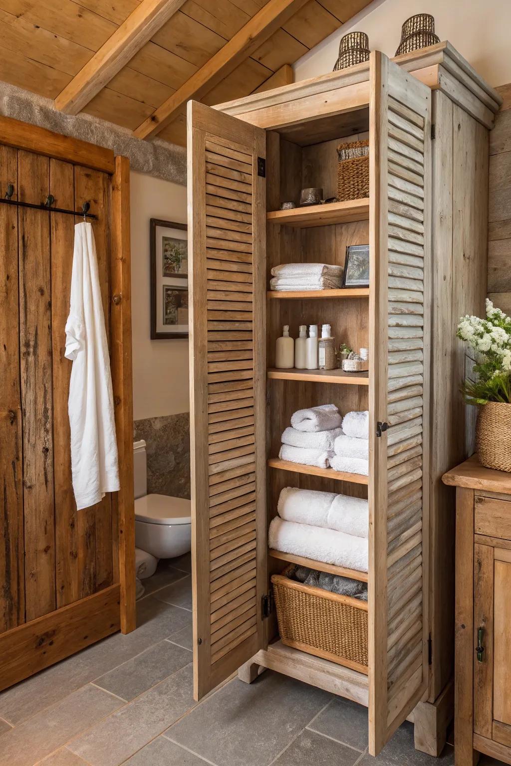 A charming bathroom cabinet with shutter doors.