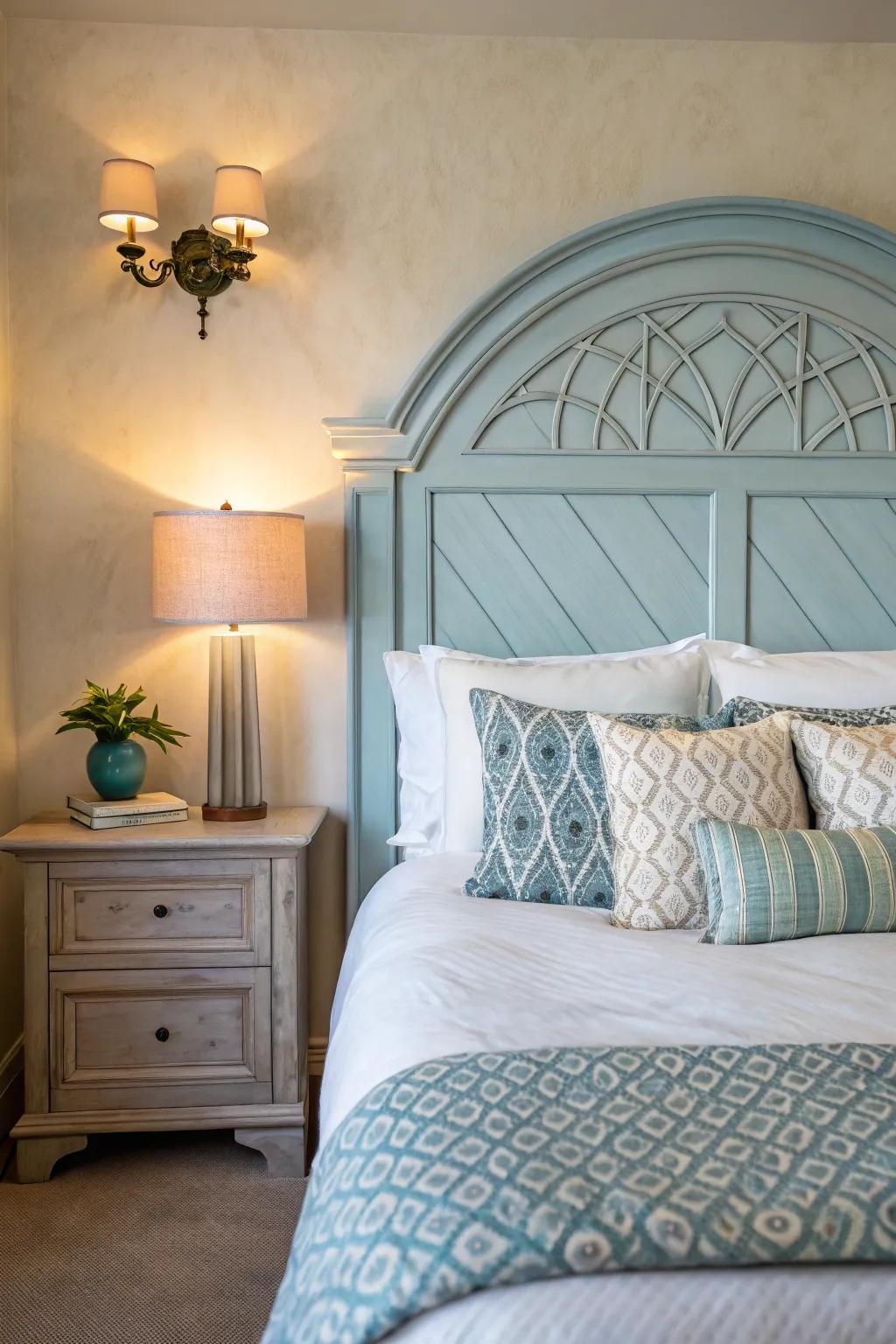 A painted headboard can be a creative and budget-friendly addition to your bedroom.