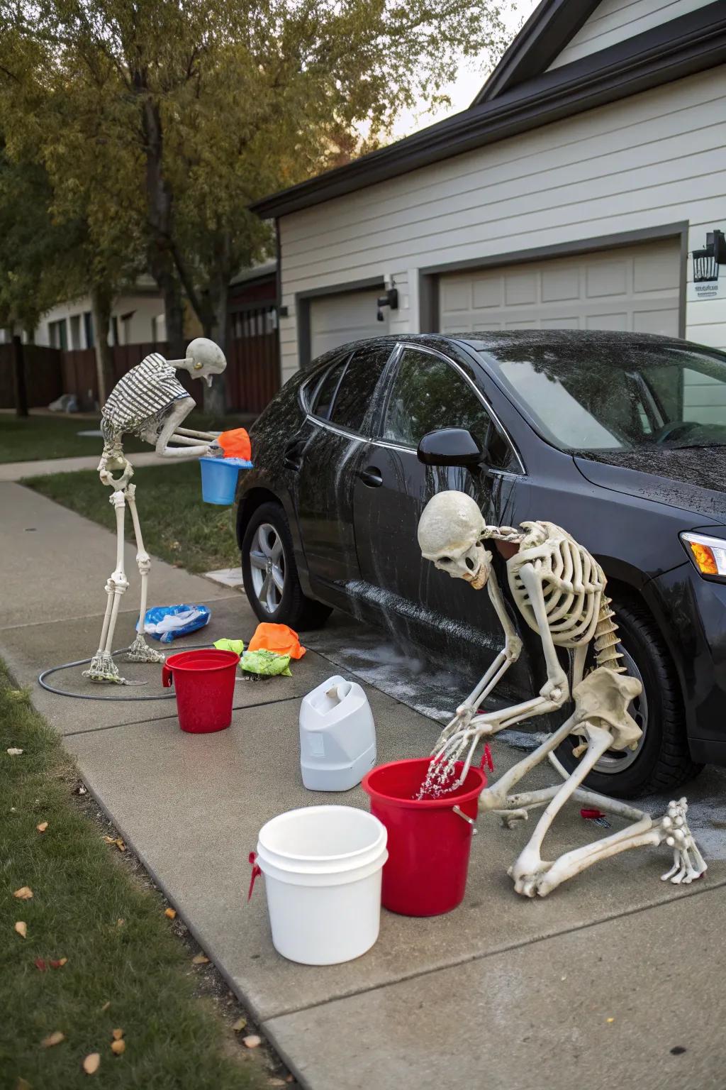 Skeletons on Car Washing Duty