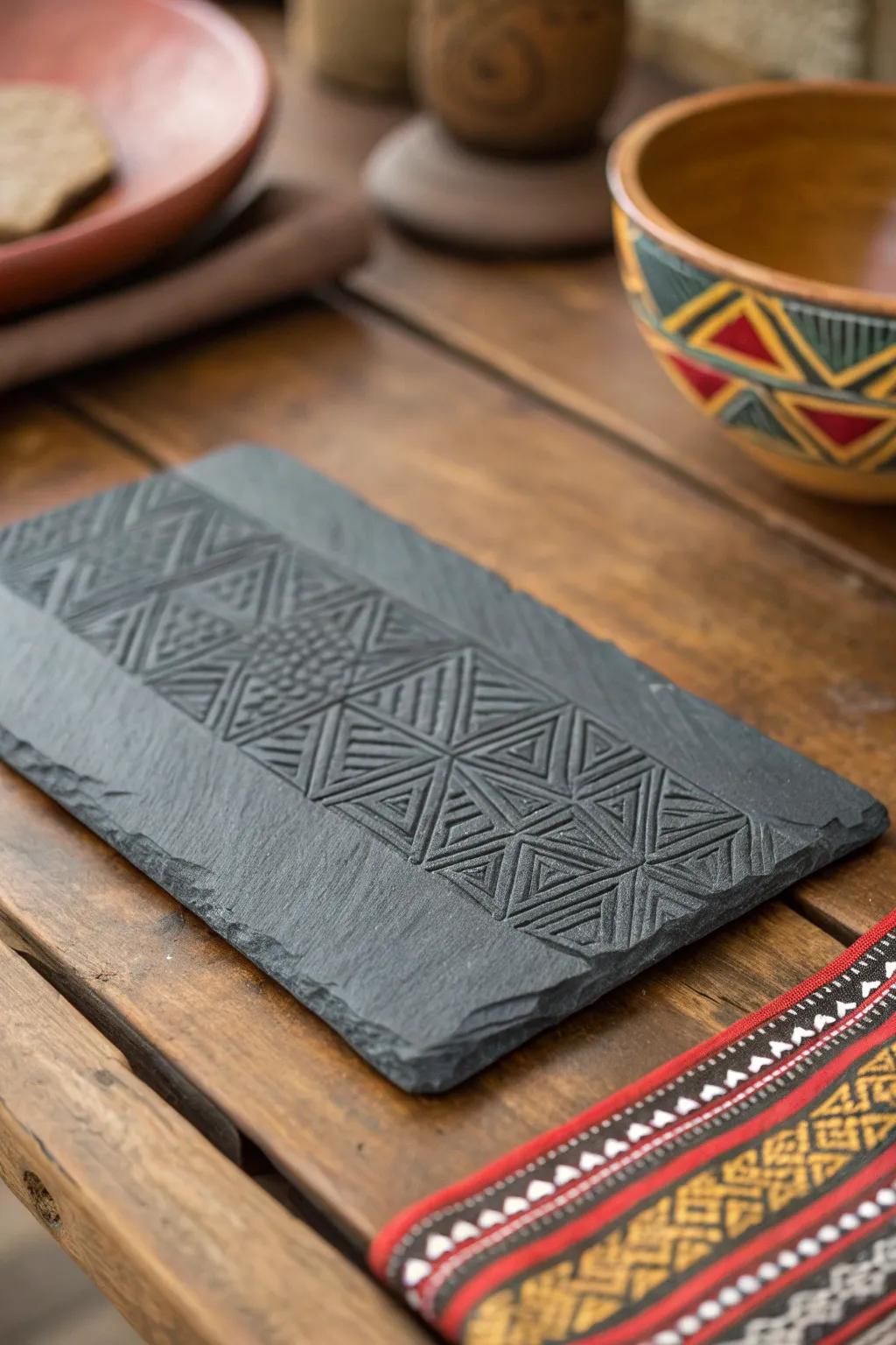 Elevate your space with the timeless elegance of engraved slate art.